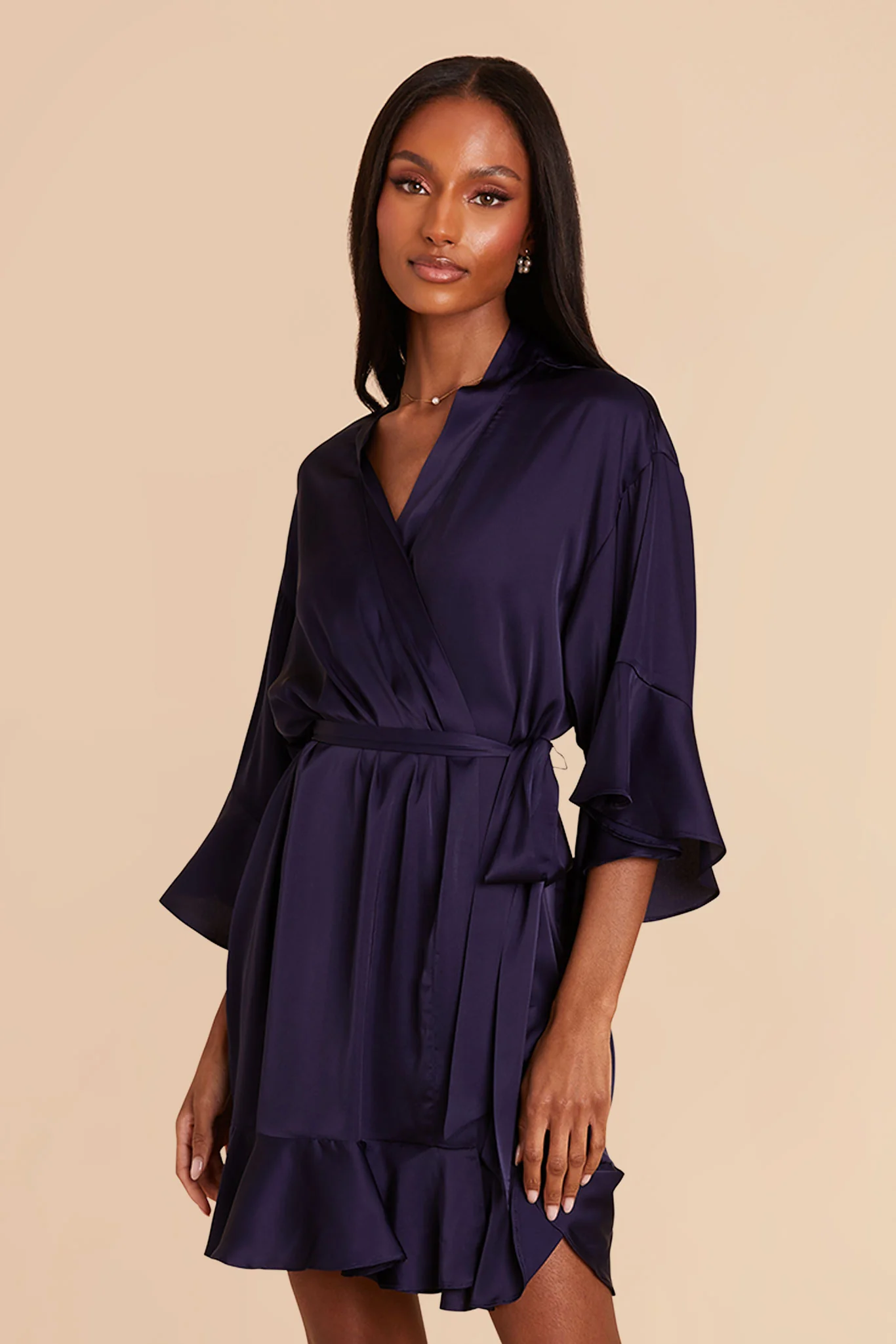 Kenny Matte Satin Robe - Navy - Image 5