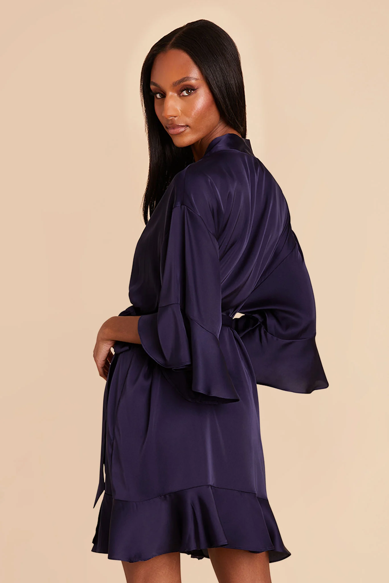 Kenny Matte Satin Robe - Navy - Image 7