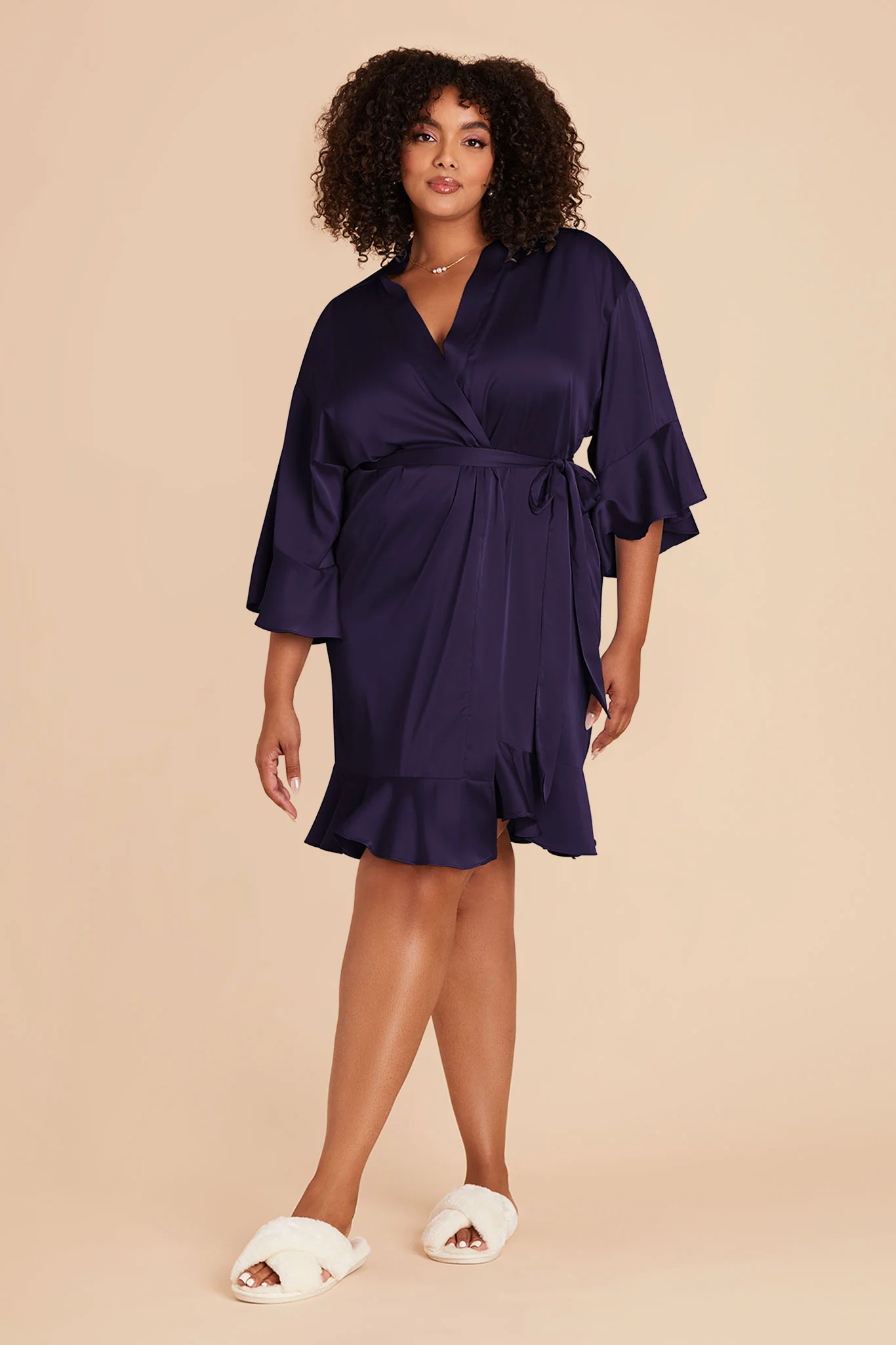 Kenny Matte Satin Robe - Navy - Image 9