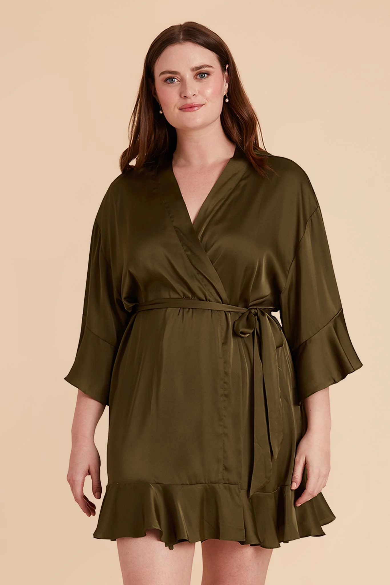 Kenny Matte Satin Robe - Olive - Image 2