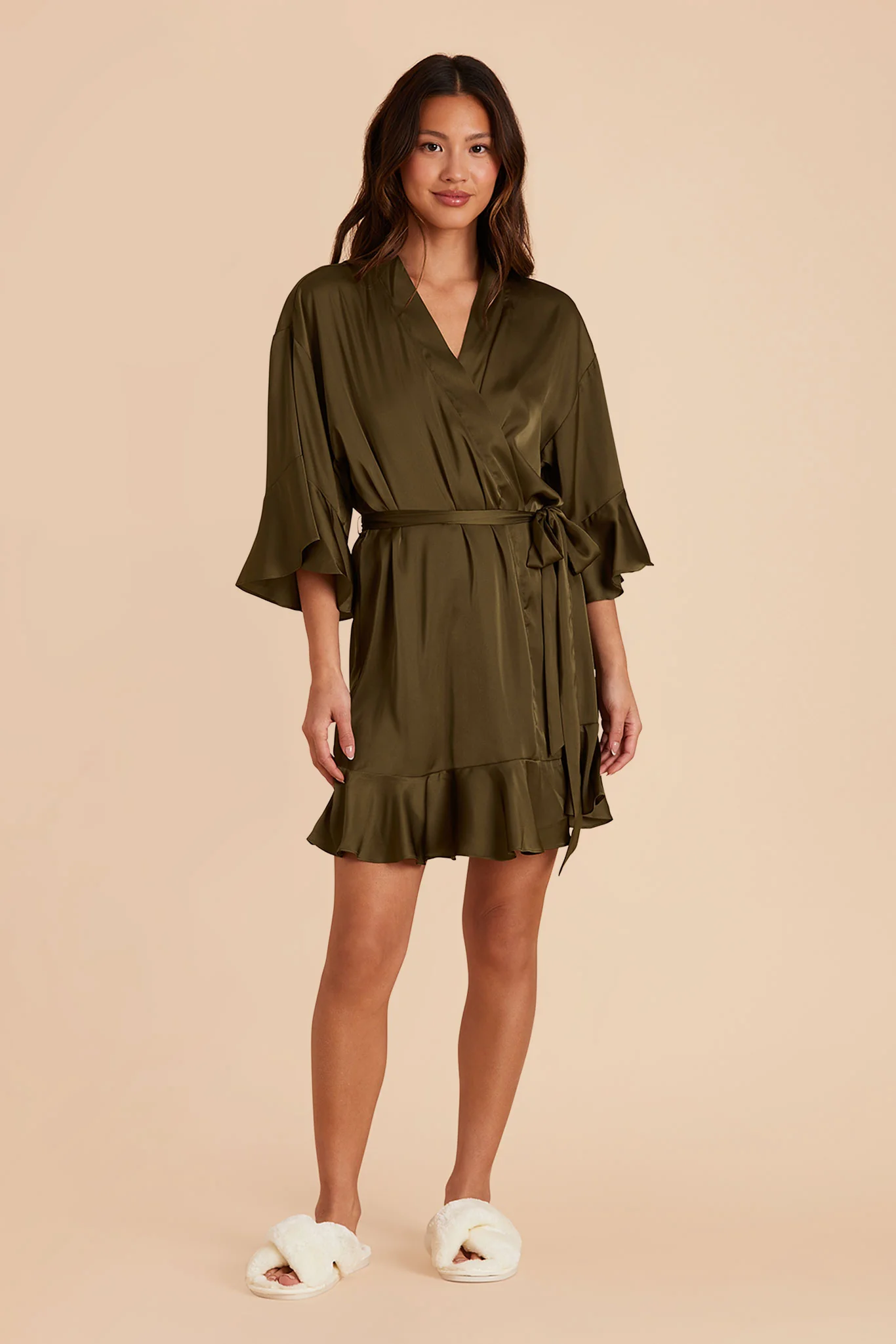 Kenny Matte Satin Robe - Olive - Image 3