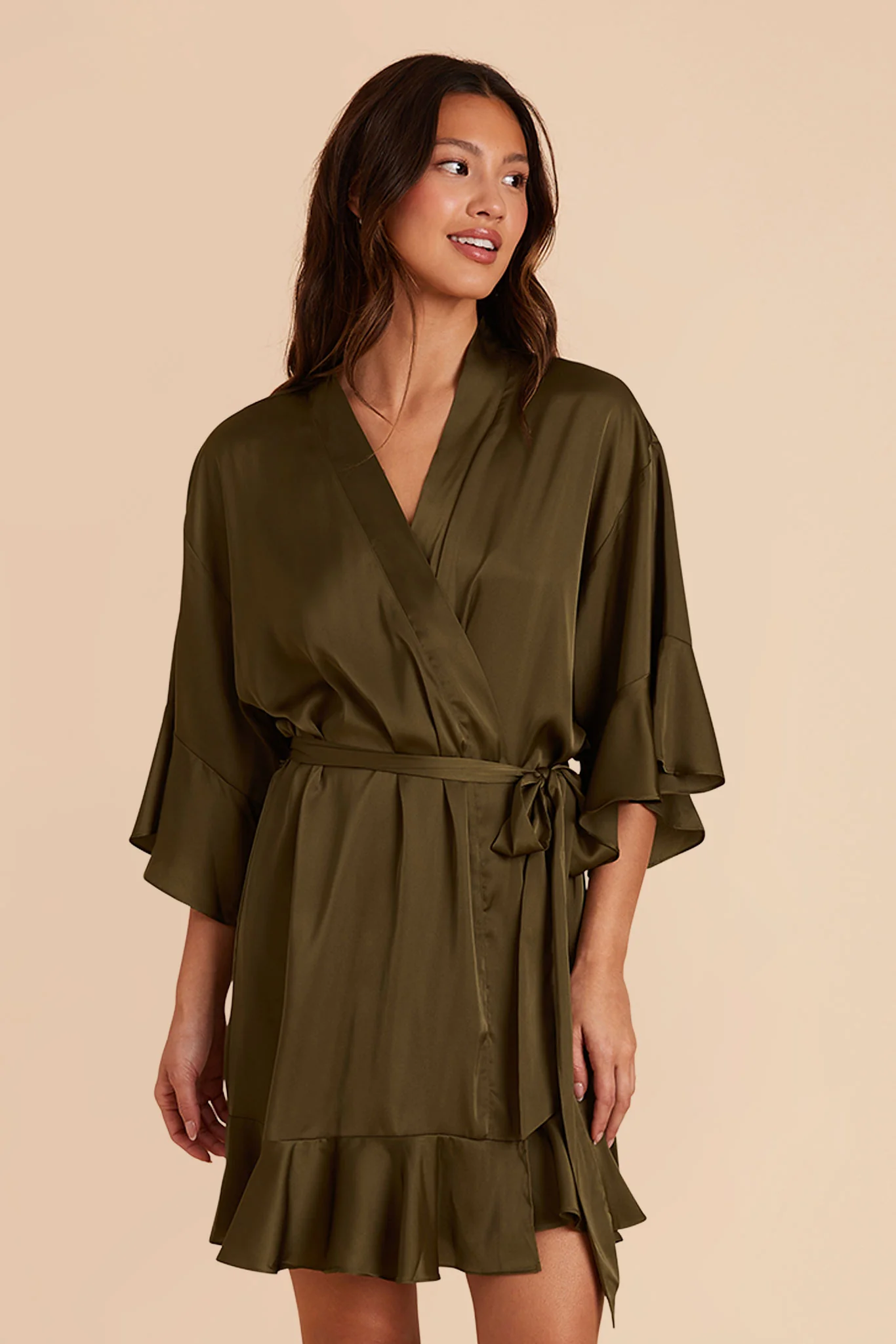 Kenny Matte Satin Robe - Olive - Image 4