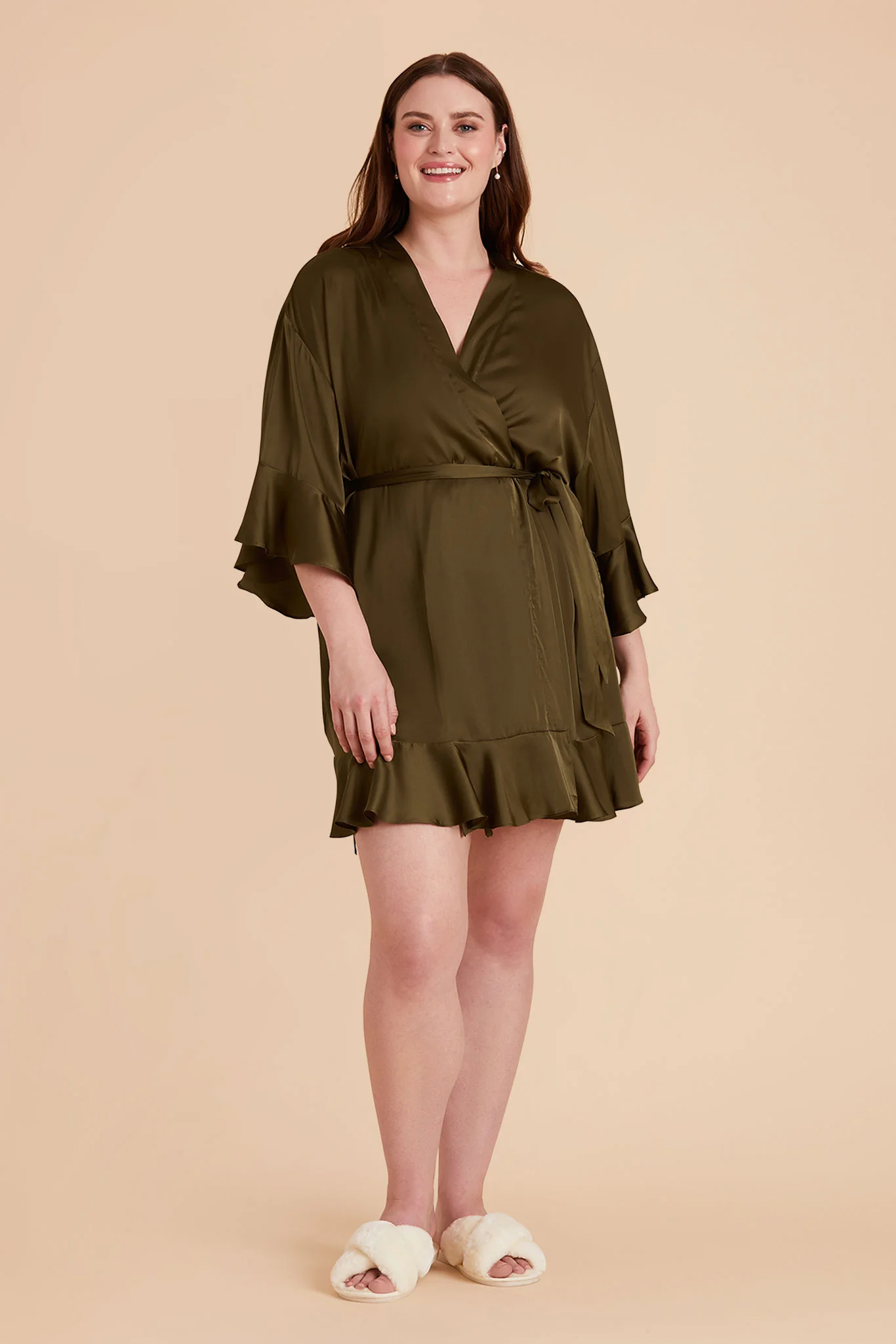Kenny Matte Satin Robe - Olive - Image 7