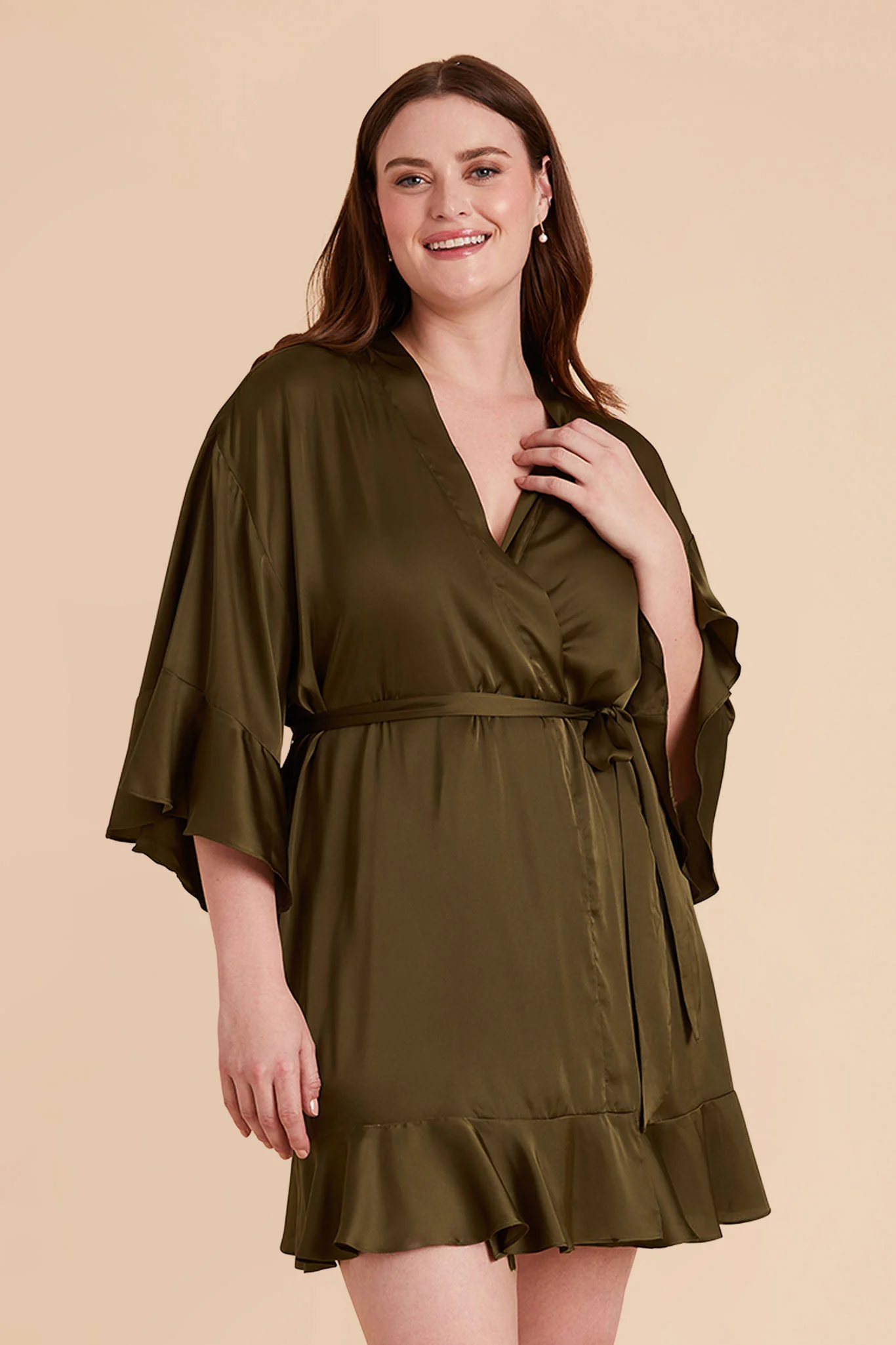 Kenny Matte Satin Robe - Olive - Image 9