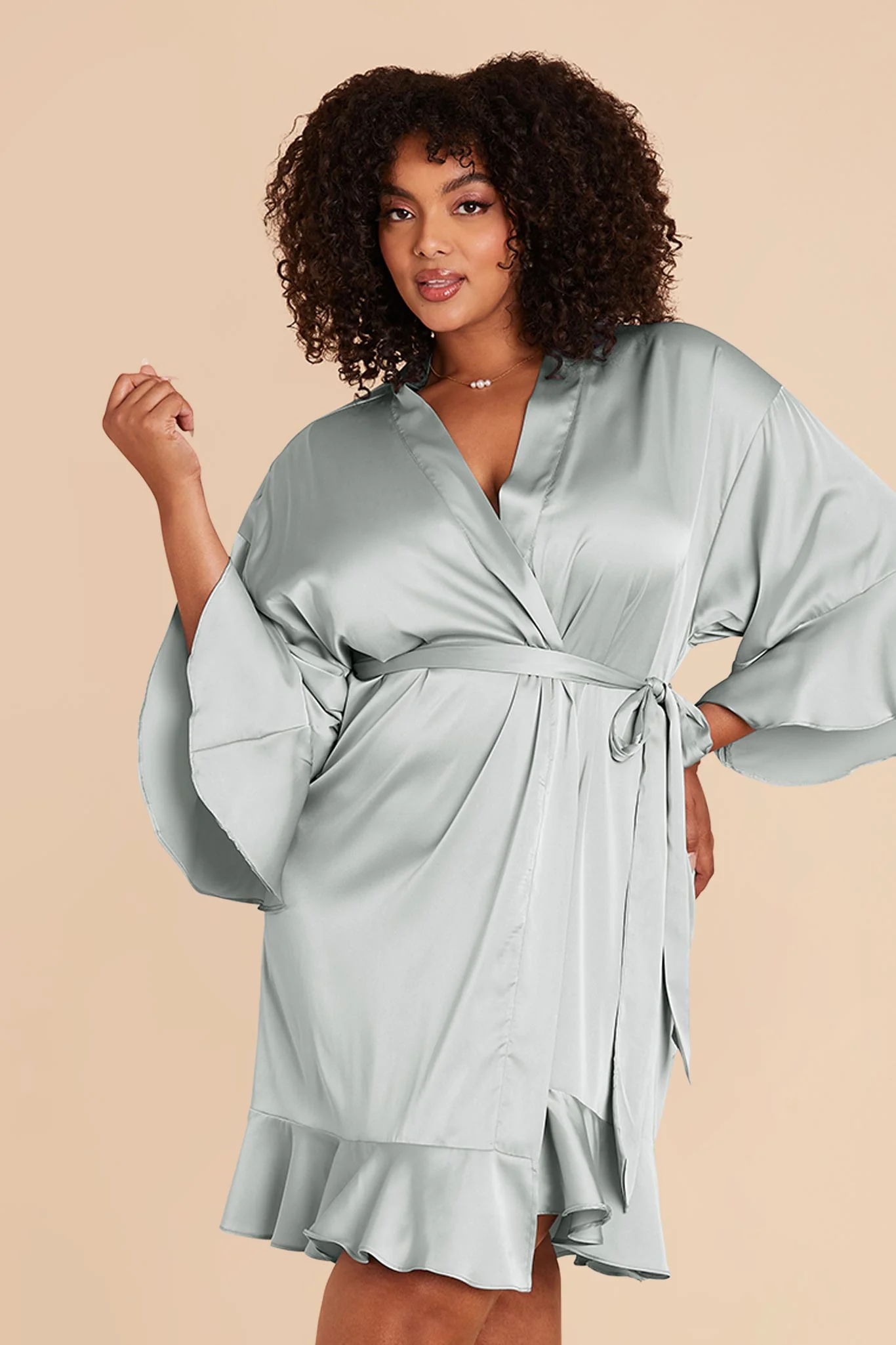 Kenny Matte Satin Robe - Sage - Image 14