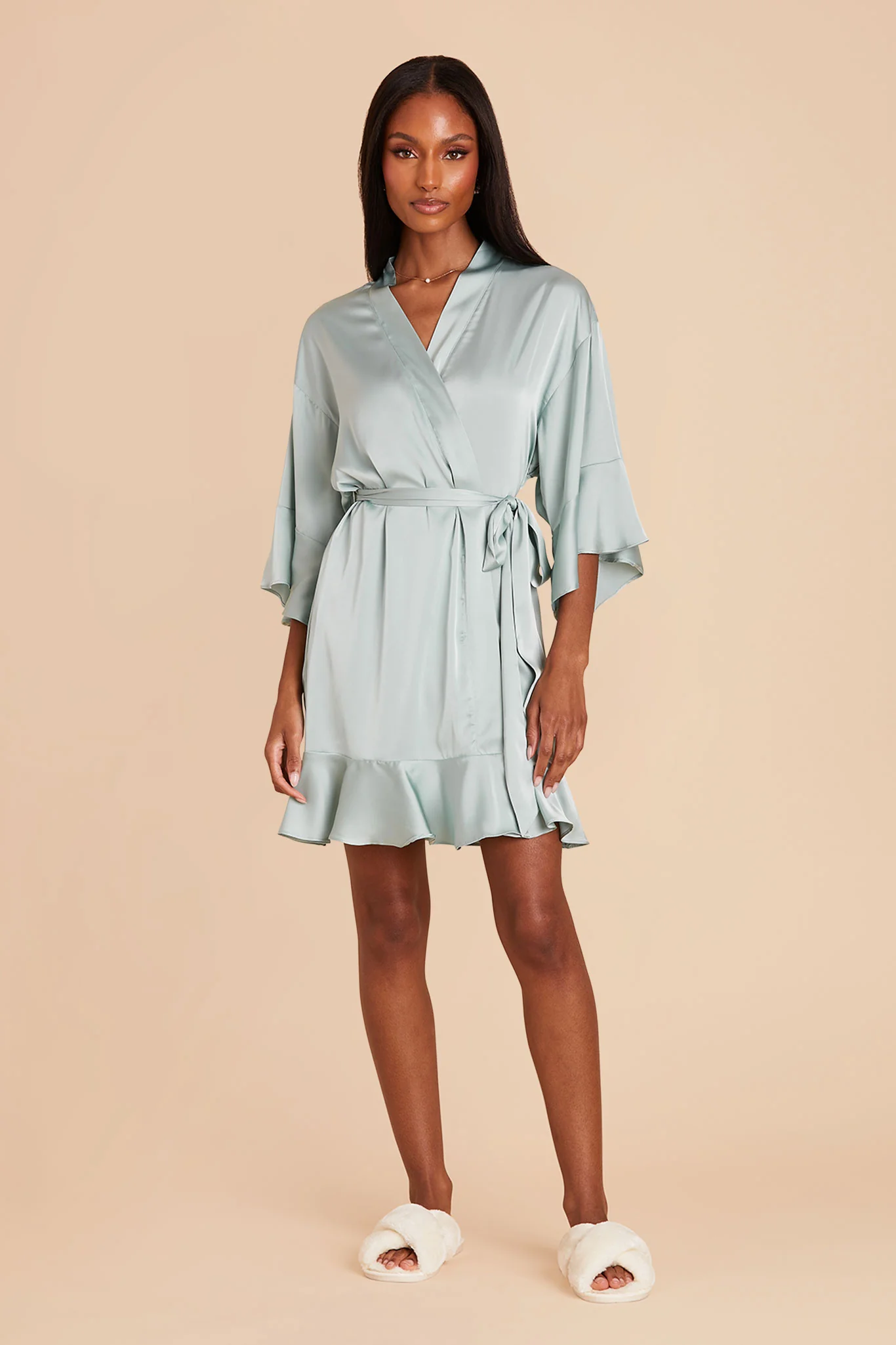 Kenny Matte Satin Robe - Sage - Image 3