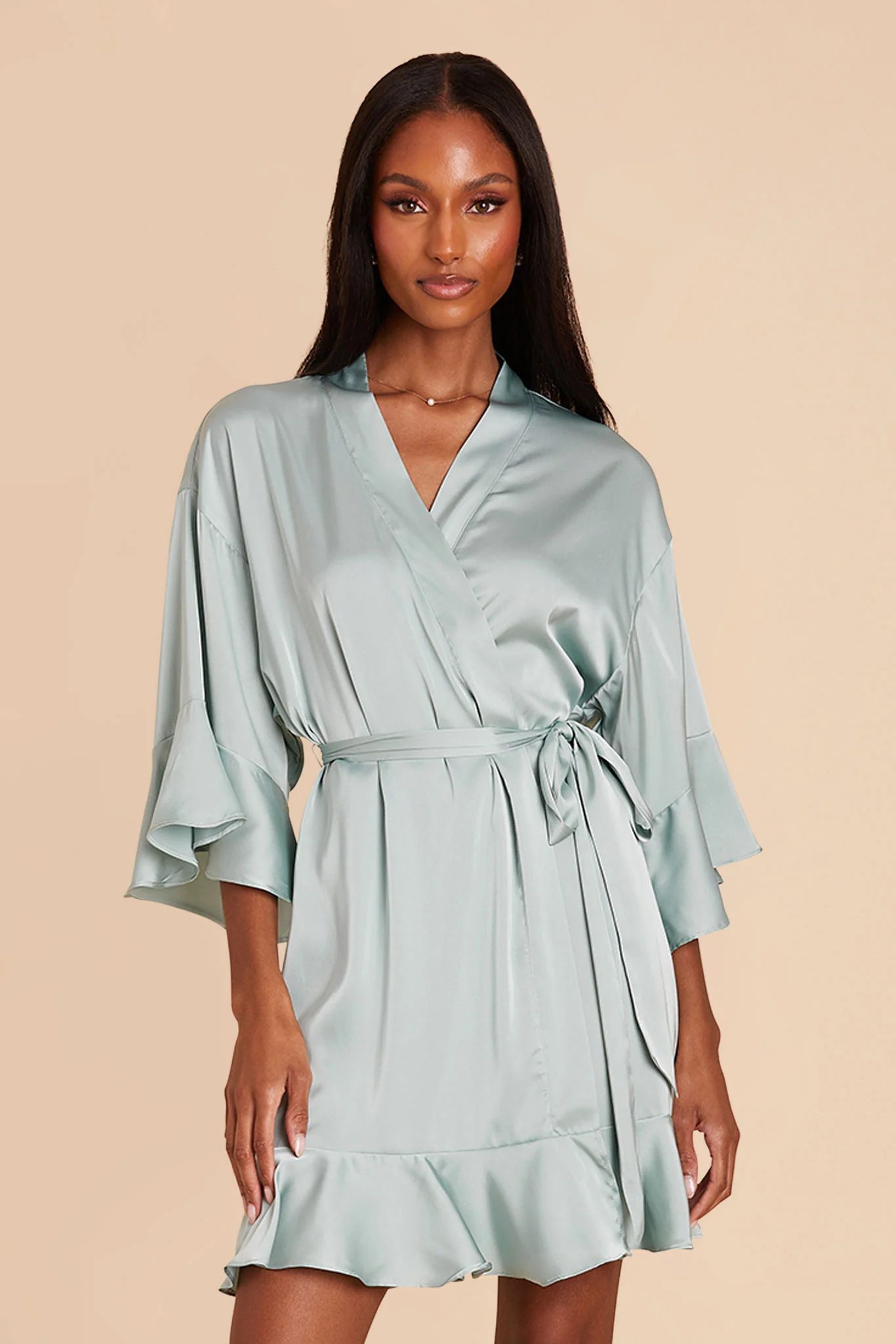 Kenny Matte Satin Robe - Sage - Image 4