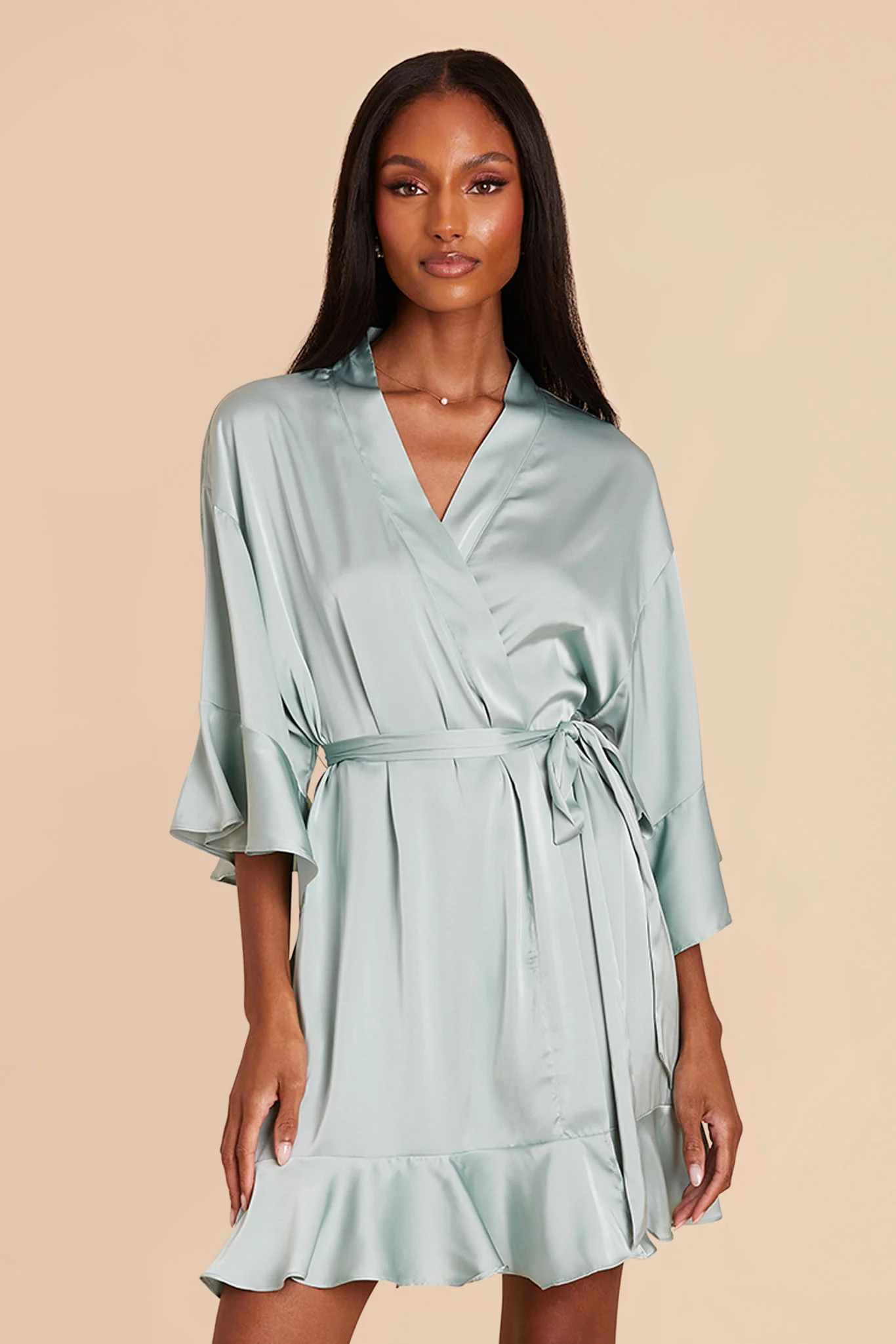 Kenny Matte Satin Robe - Sage - Image 5
