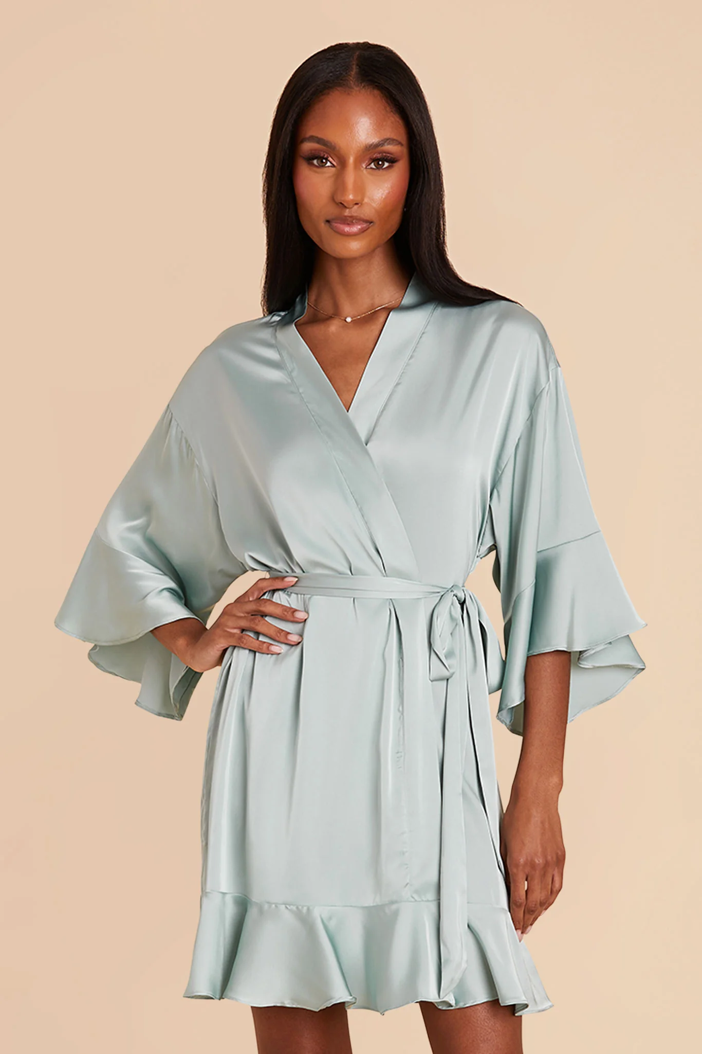 Kenny Matte Satin Robe - Sage - Image 6