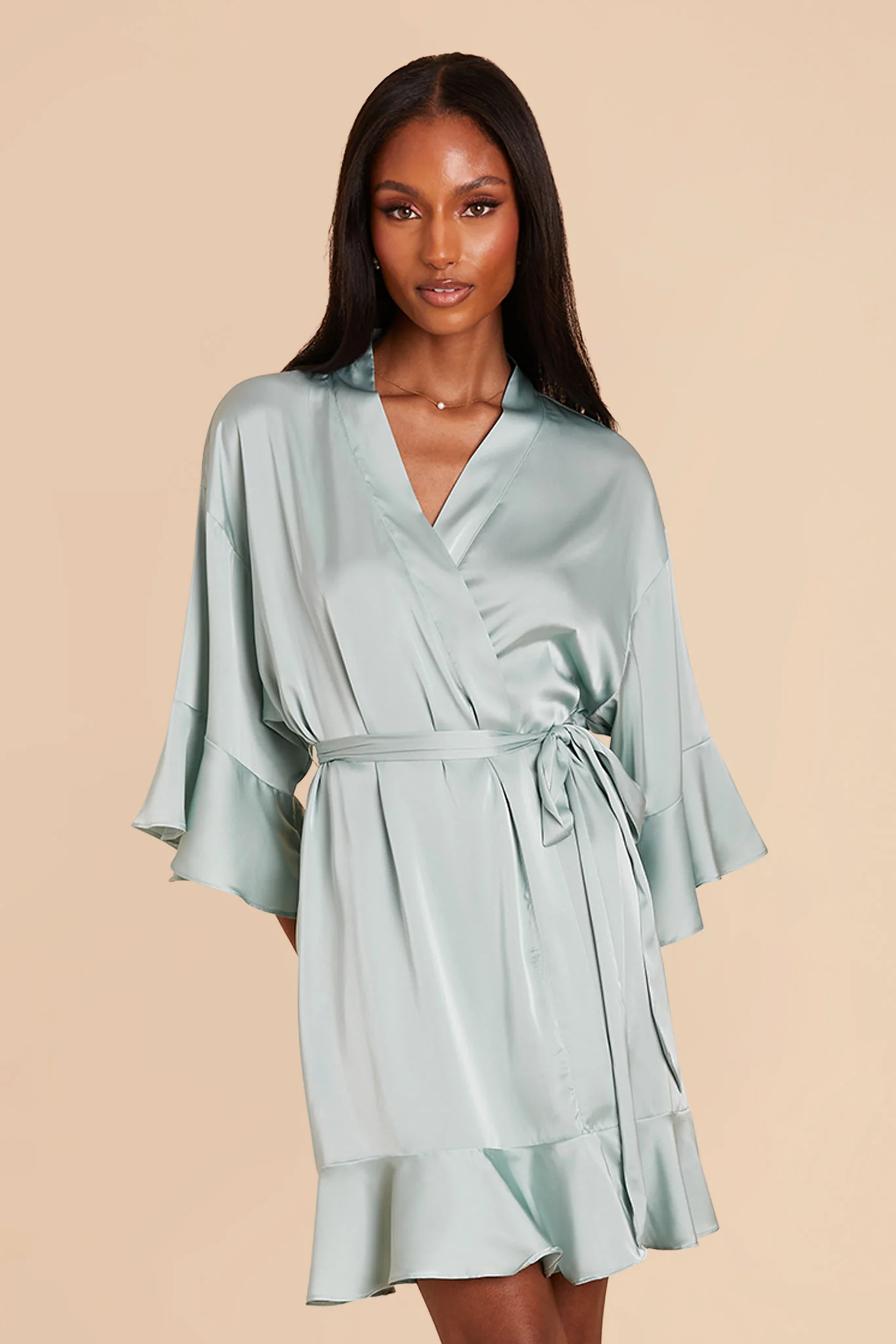Kenny Matte Satin Robe - Sage - Image 7