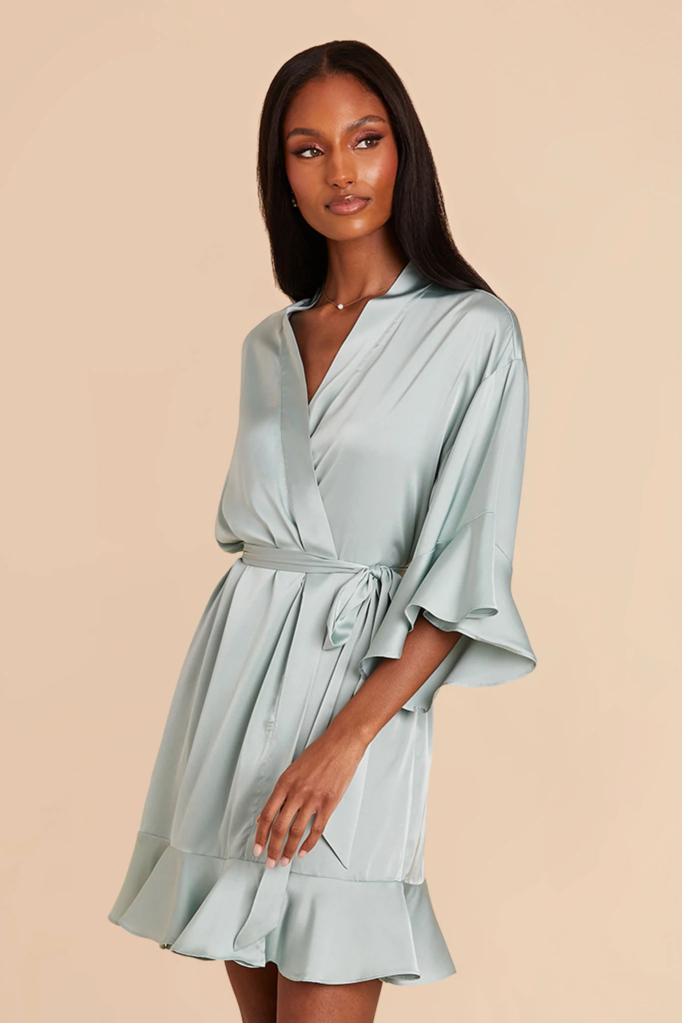 Kenny Matte Satin Robe - Sage - Image 9