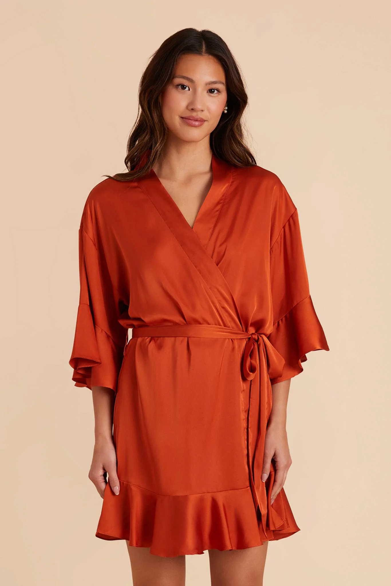 Kenny Matte Satin Robe - Terracotta
