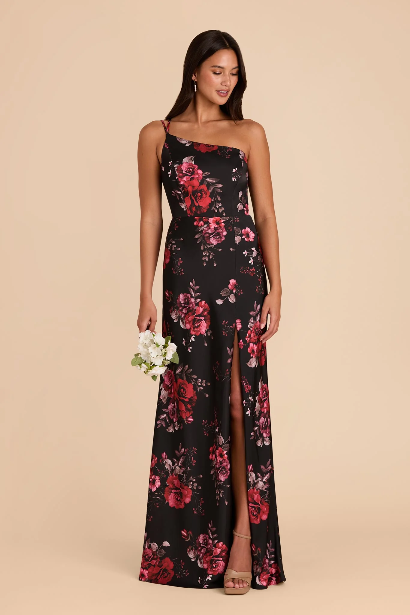 Kensie Matte Satin Dress - Black Fleurs D'Amour - Image 2