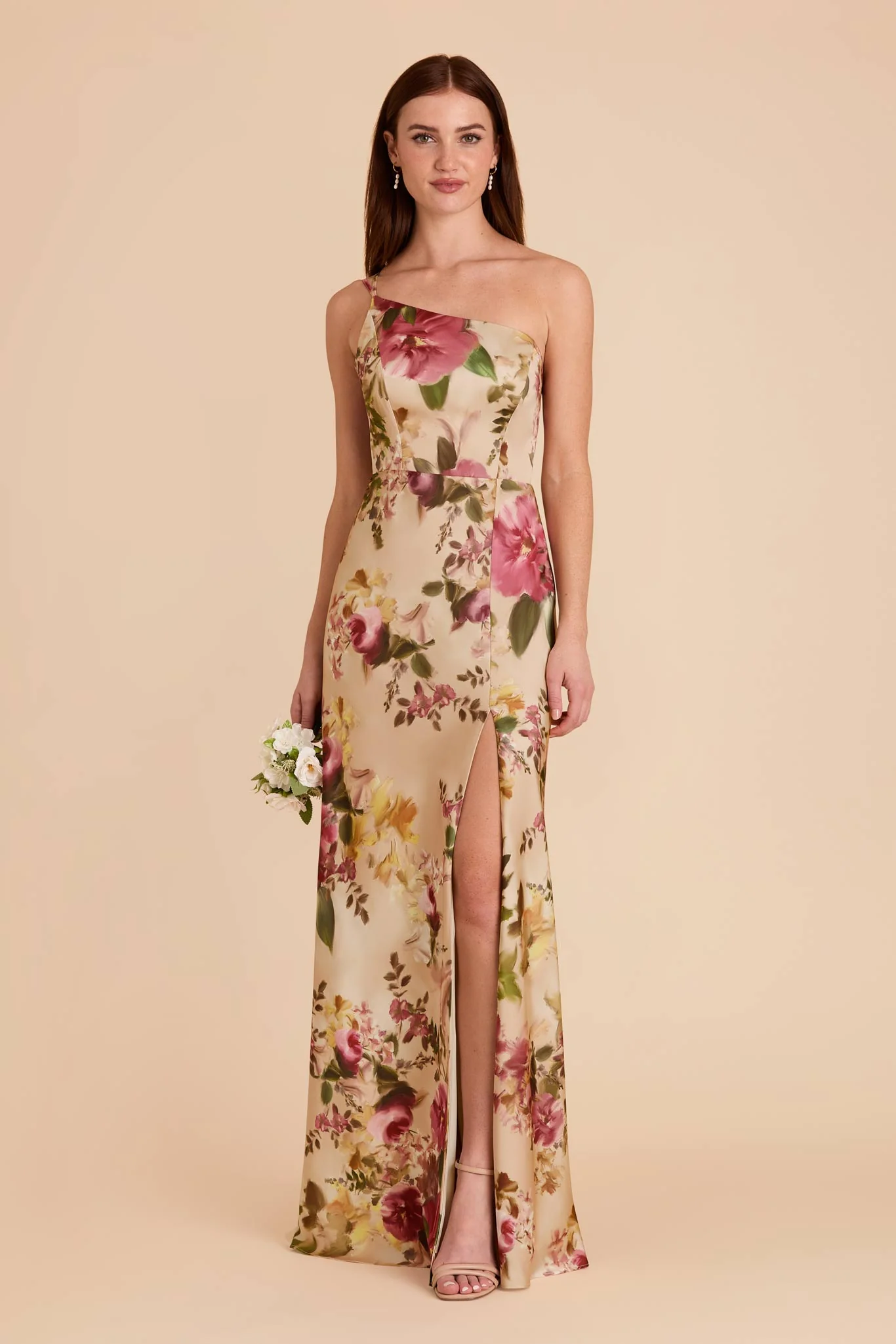Kensie Matte Satin Dress - Hazelnut Moody Blooms