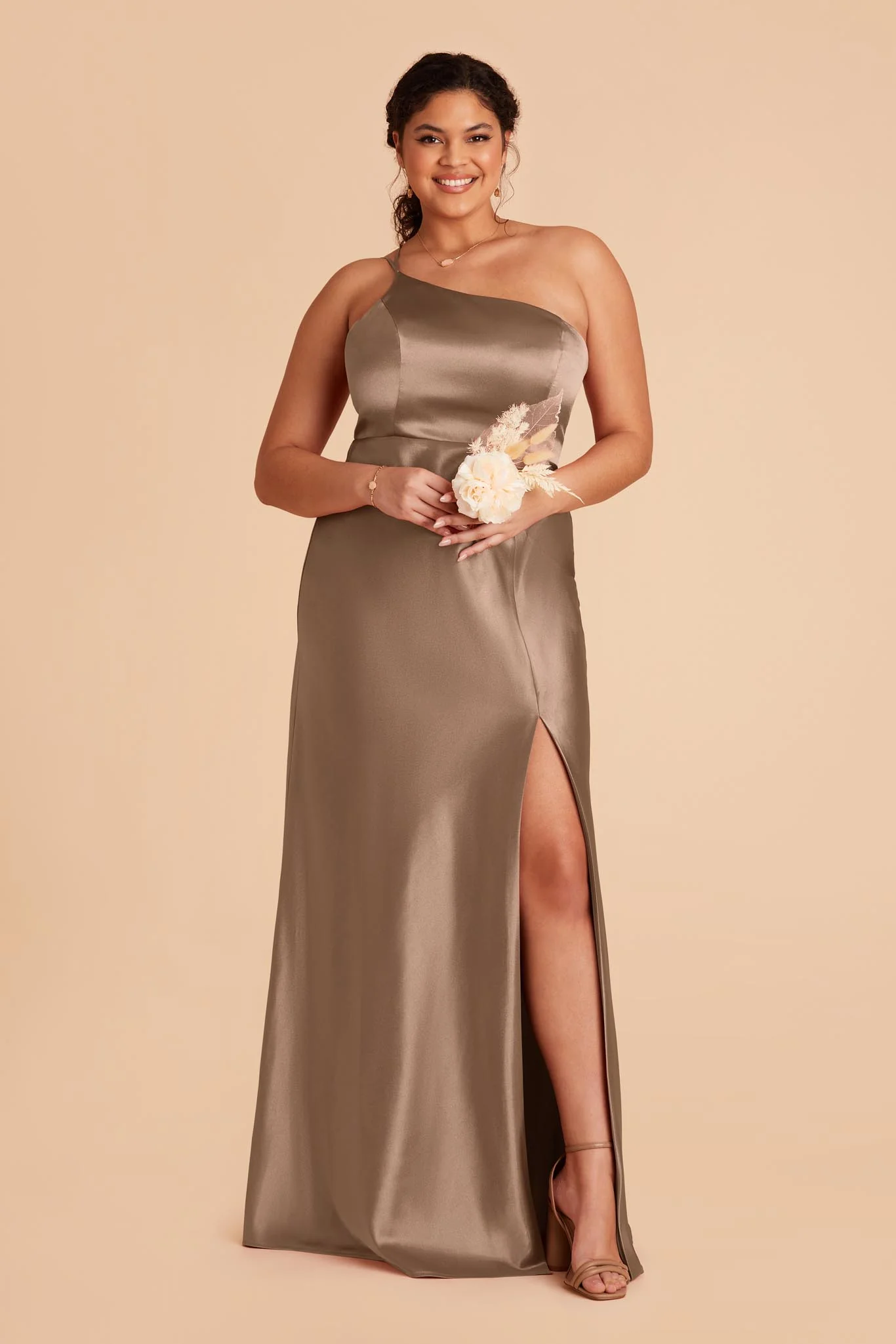 Kensie Shiny Satin Dress - Mocha - Image 2