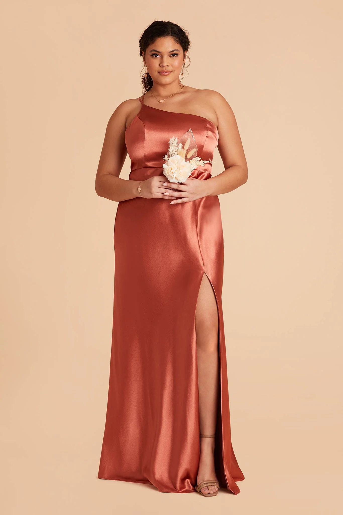 Kensie Shiny Satin Dress - Terracotta - Image 13