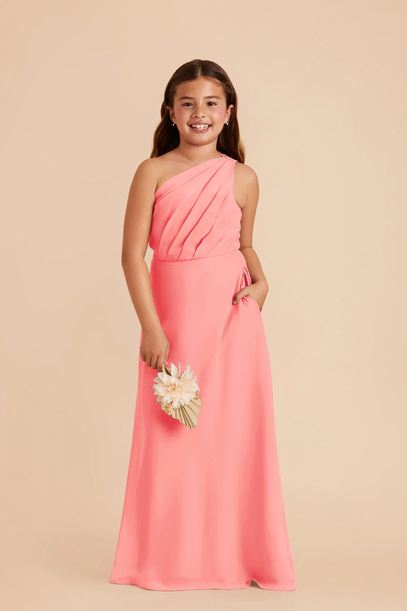 Kiara Junior Chiffon Dress - Coral Pink - Image 2