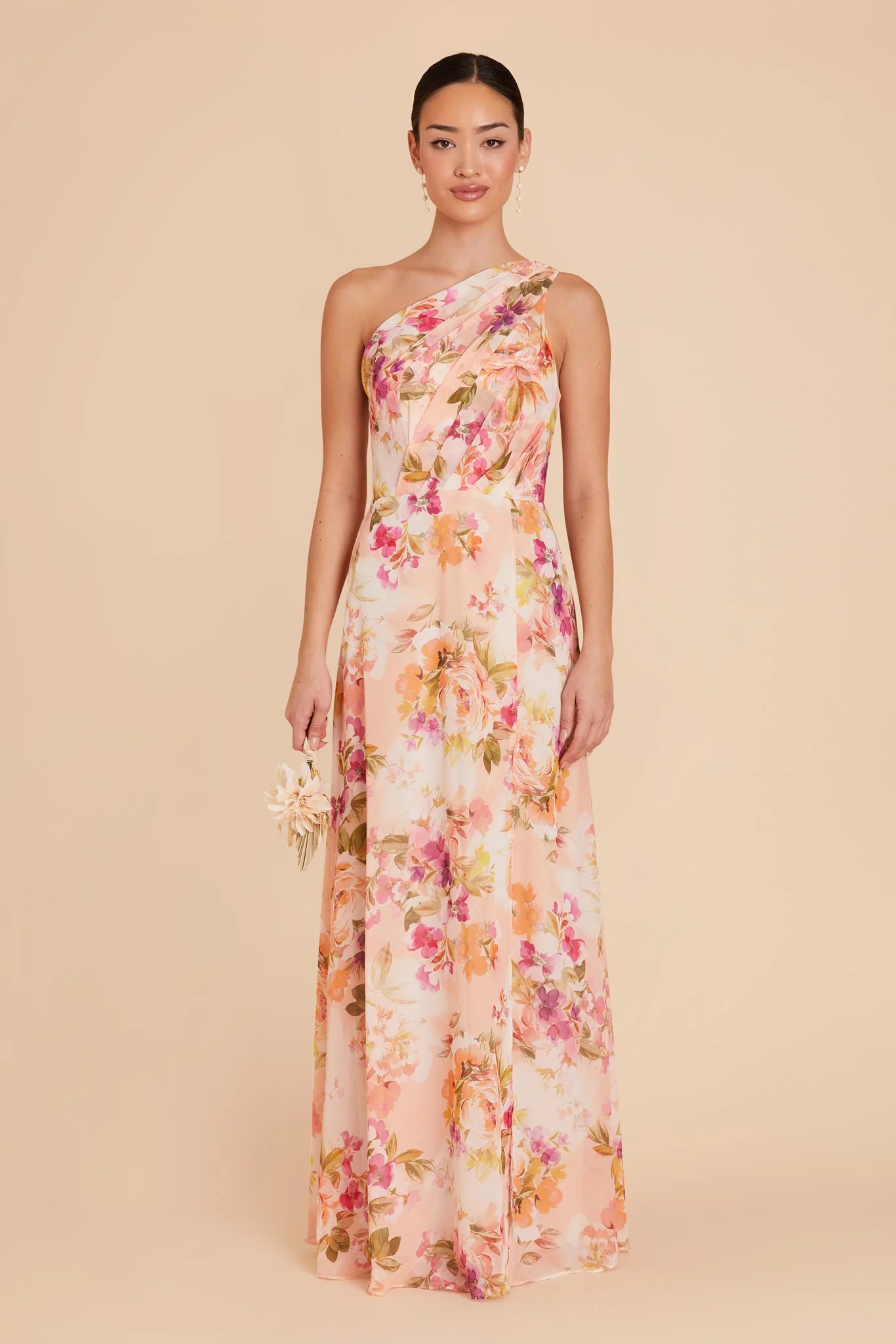 Kira Chiffon Dress - Coral Sunset Peonies