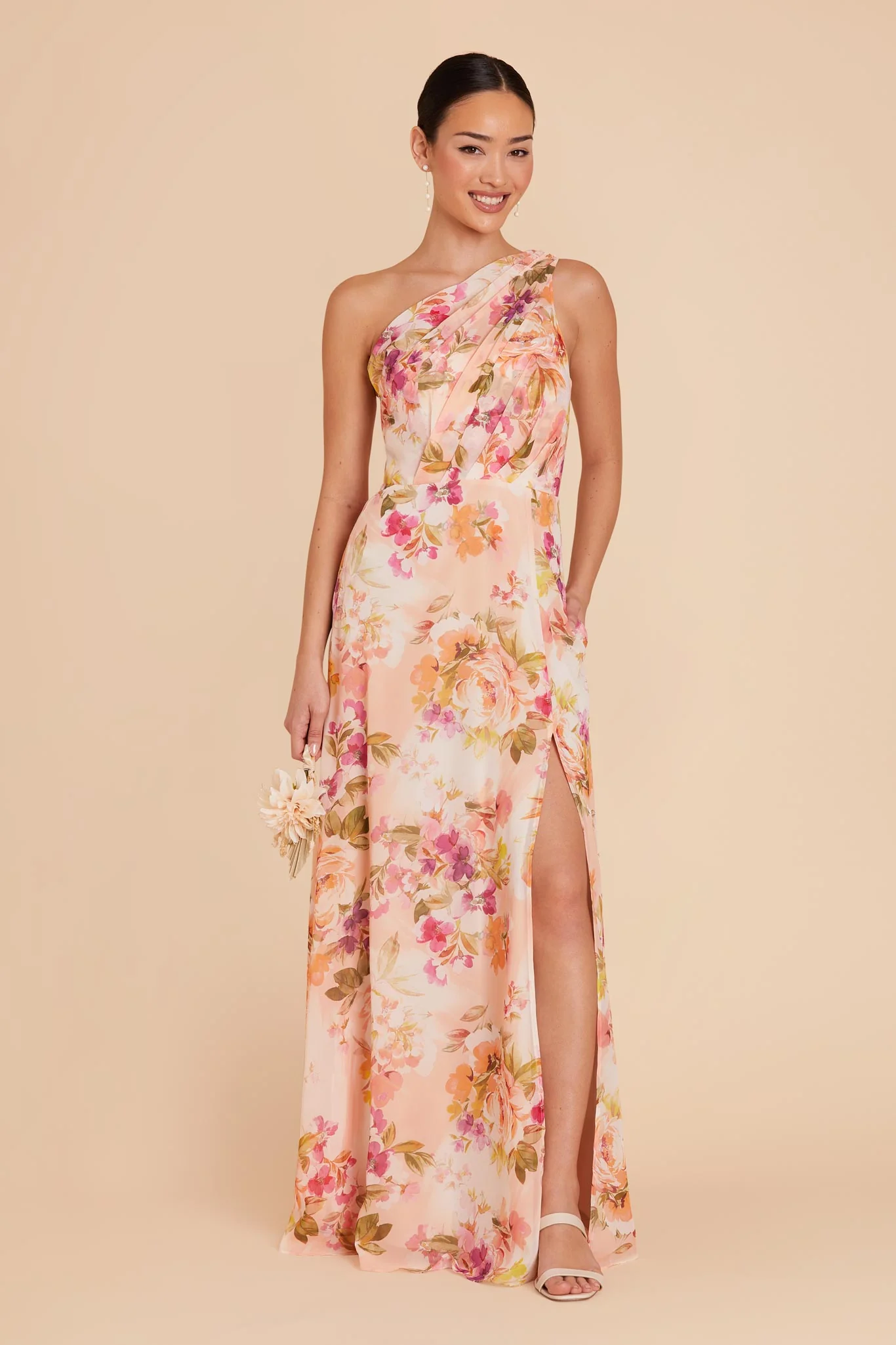 Kira Chiffon Dress - Coral Sunset Peonies - Image 3
