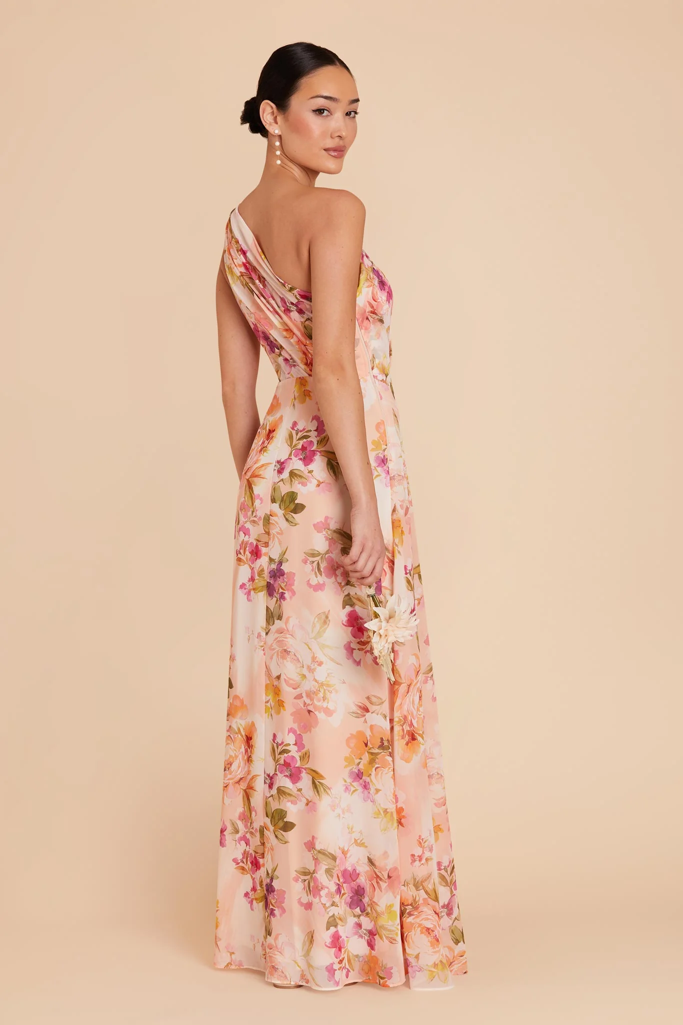 Kira Chiffon Dress - Coral Sunset Peonies - Image 4
