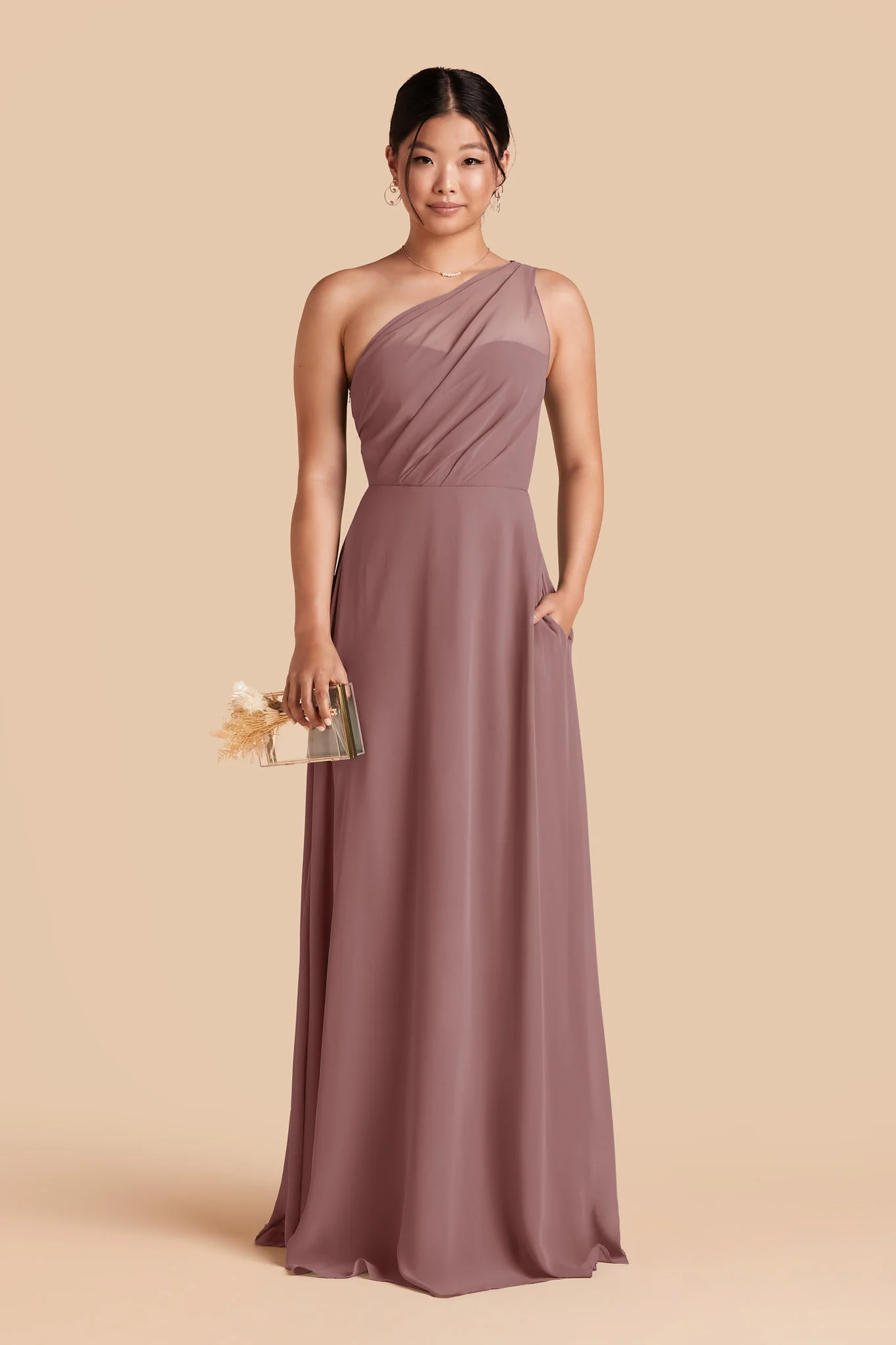 Kira Chiffon Dress - Dark Mauve - Image 3