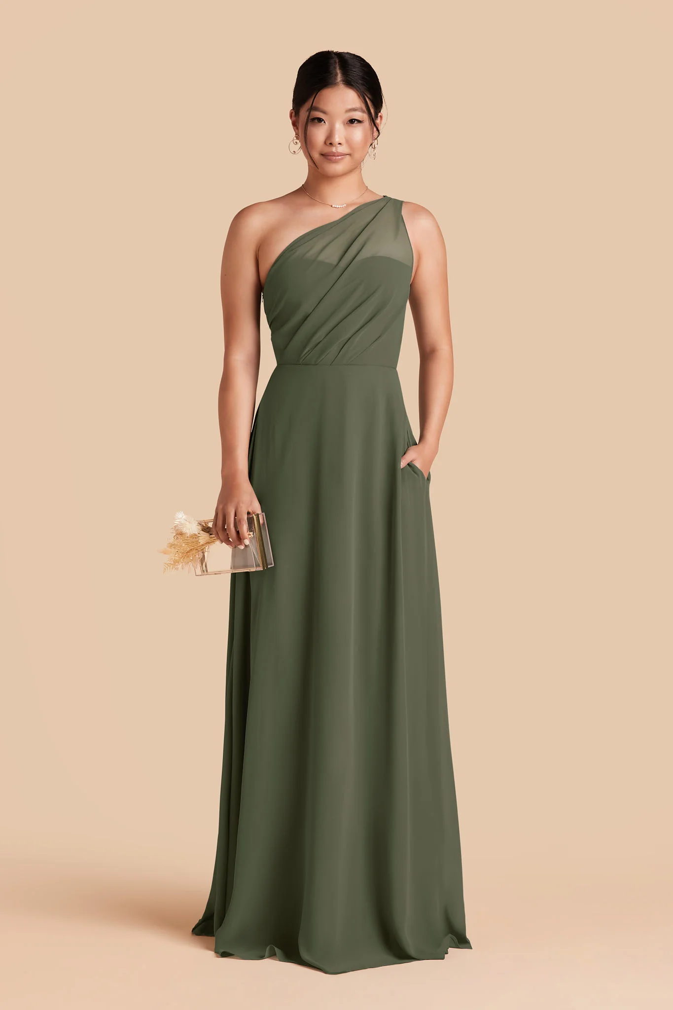 Kira Chiffon Dress - Olive - Image 3