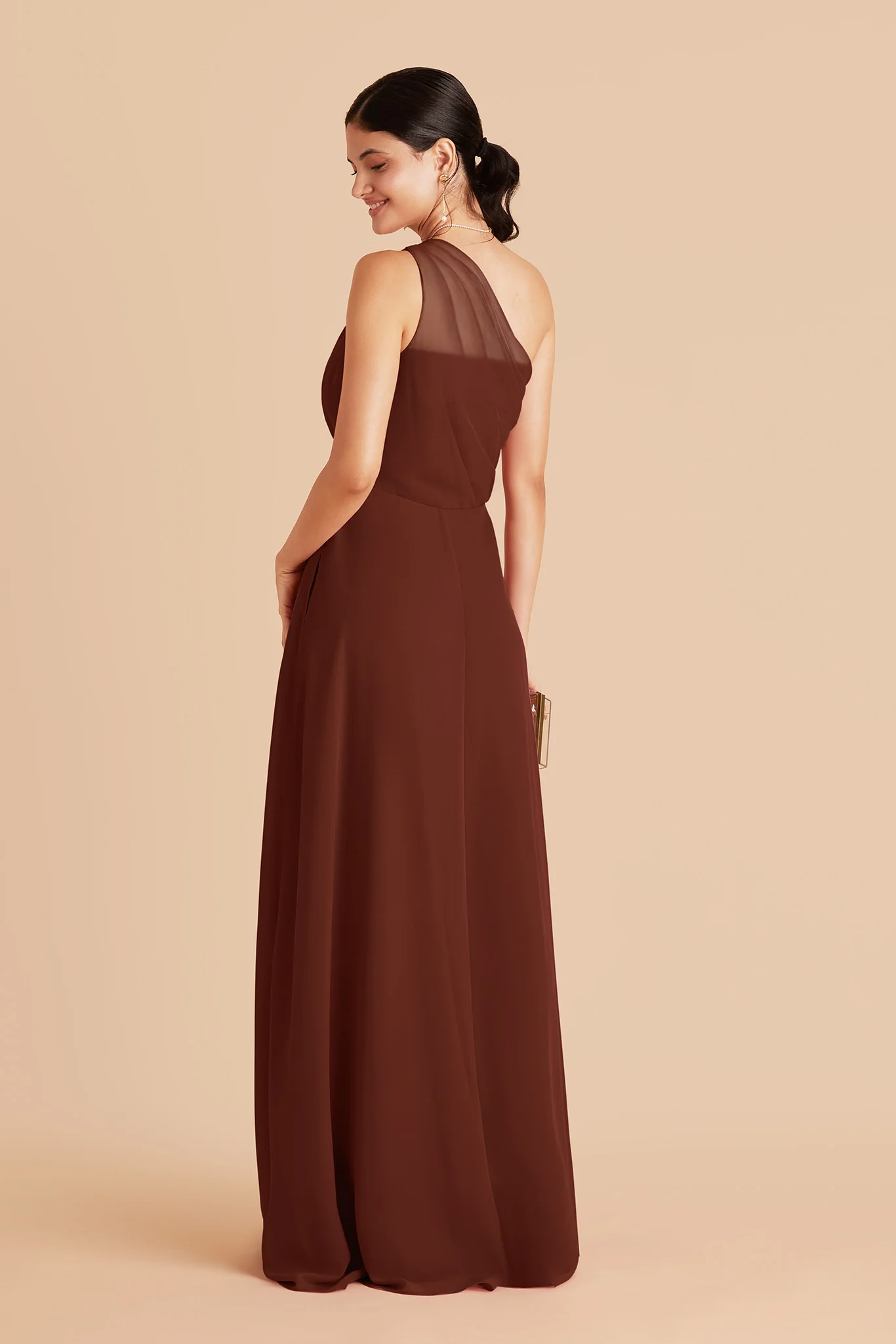 Kira Chiffon Dress With Slit - Cognac - Image 3