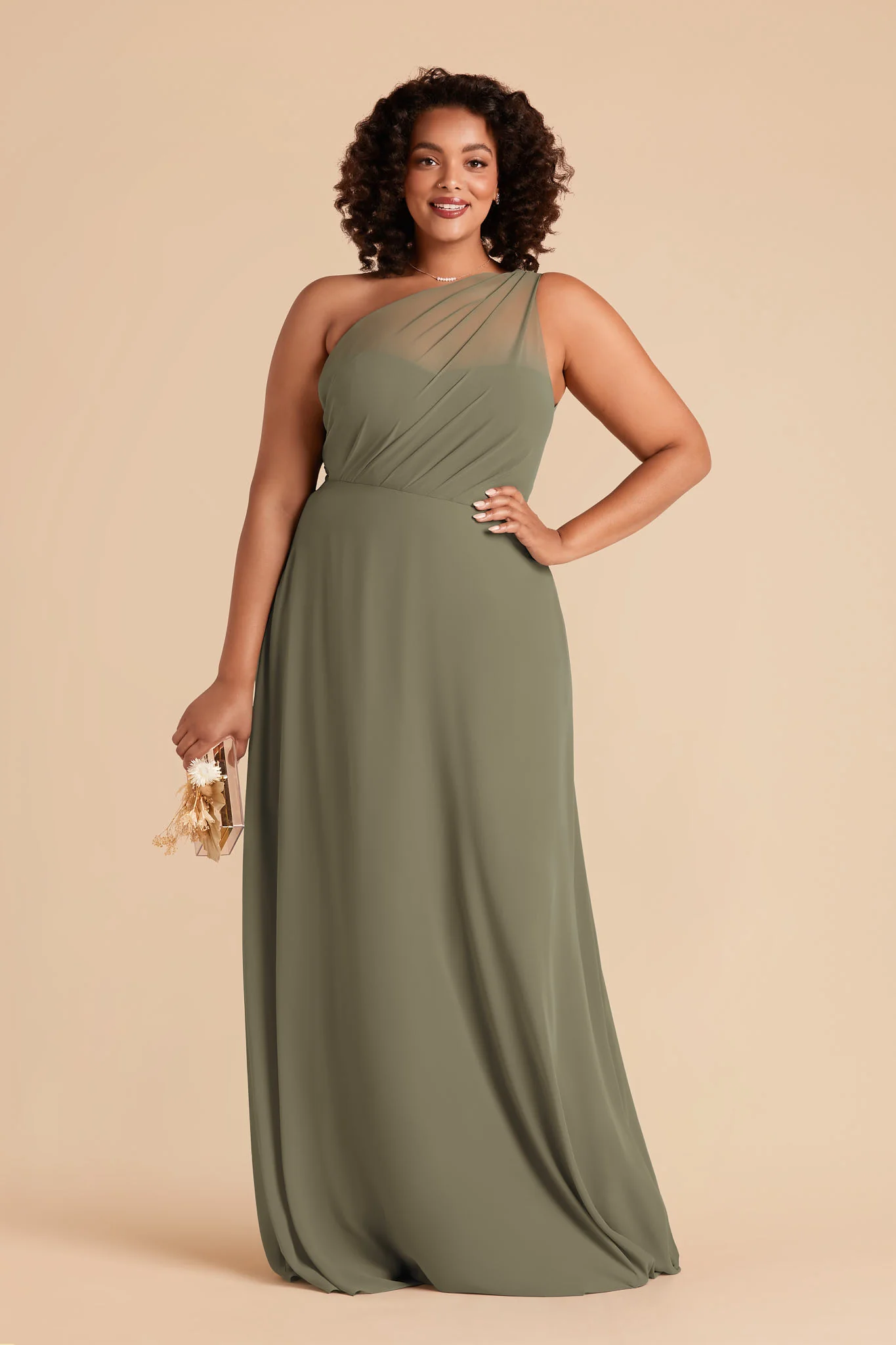 Kira Chiffon Dress - Thyme - Image 2