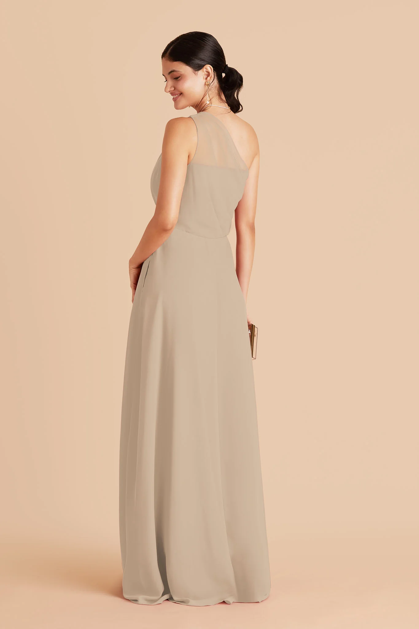 Kira Chiffon Dress With Slit - Almond - Image 3