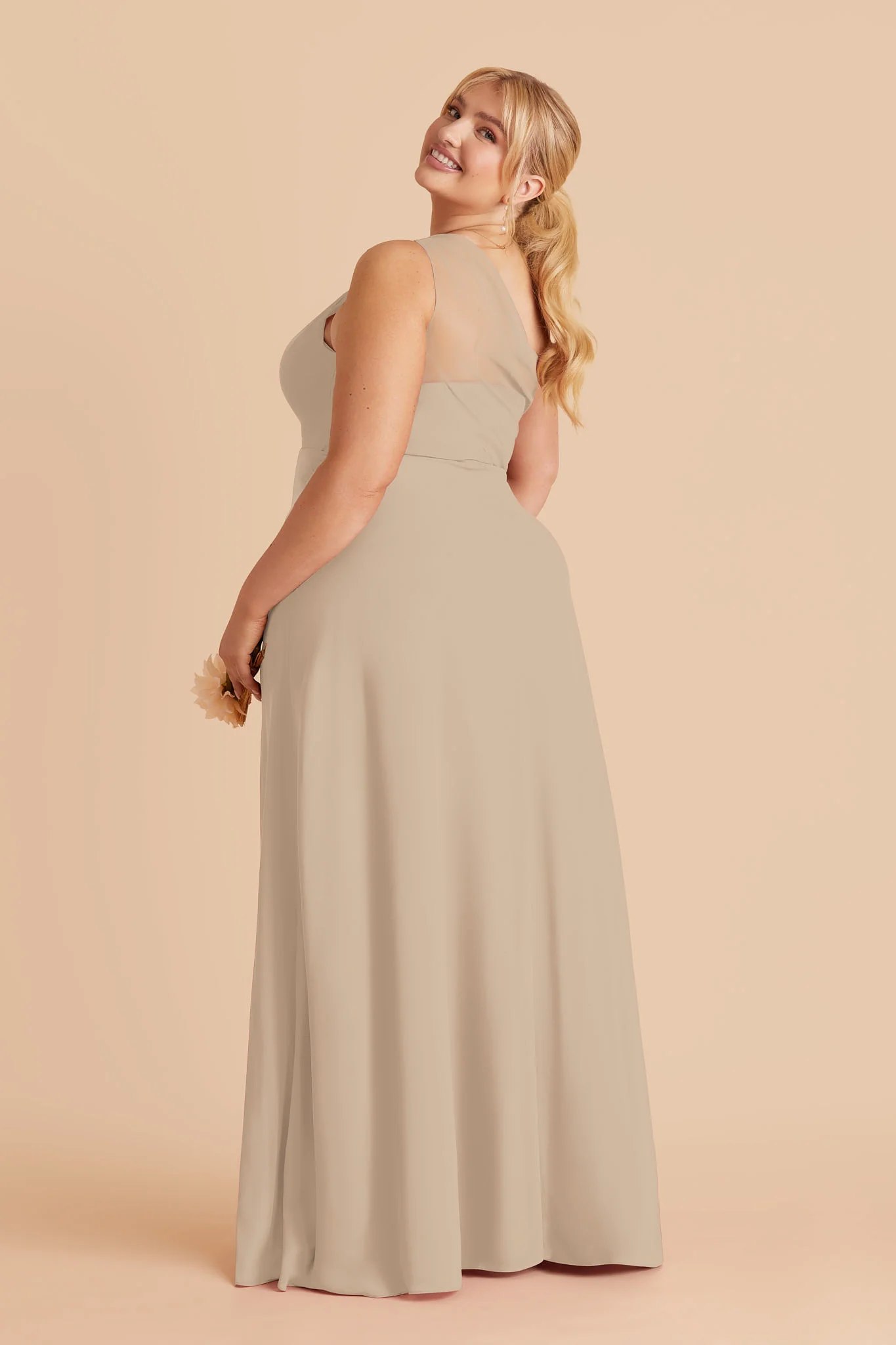 Kira Chiffon Dress With Slit - Almond - Image 4