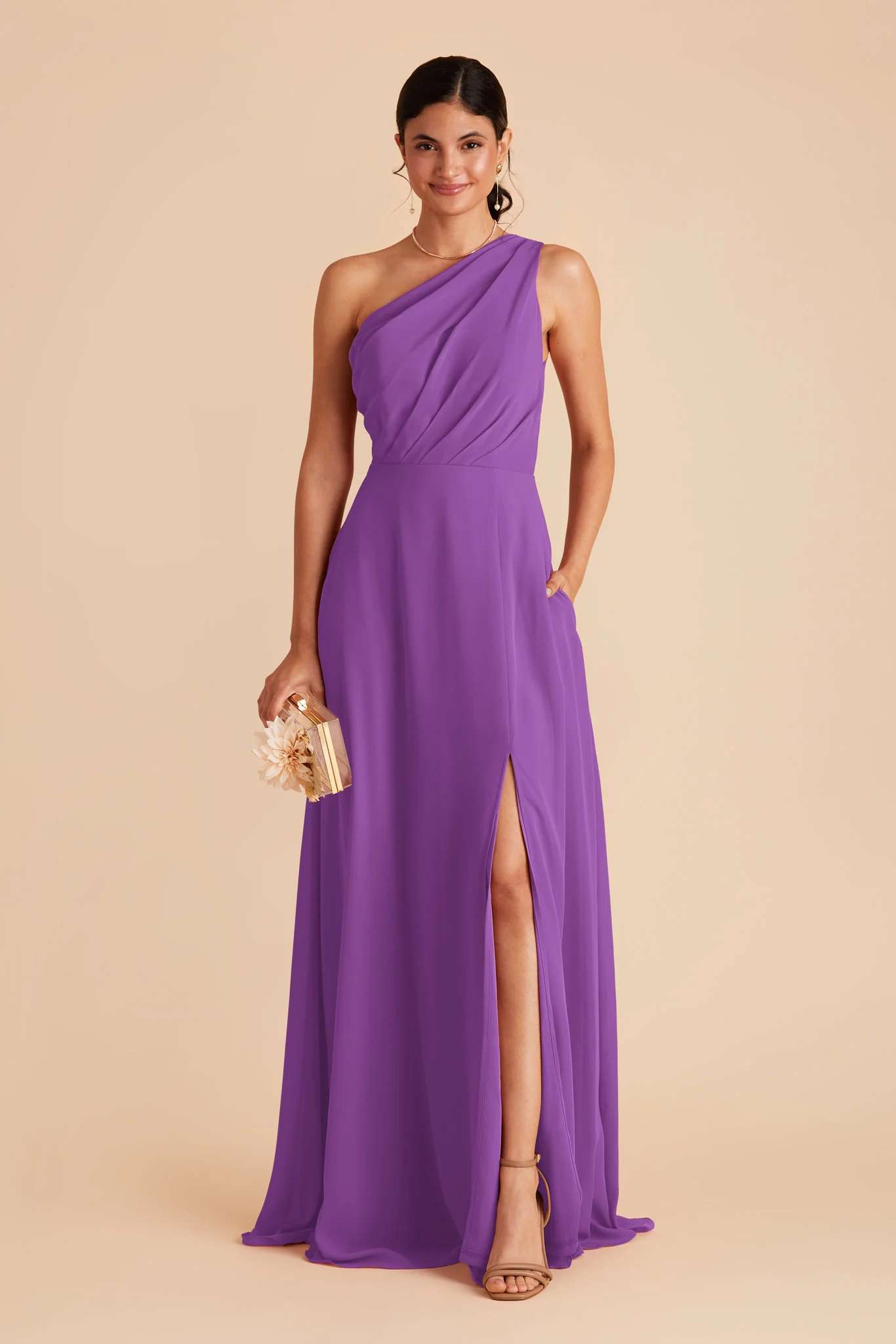 Kira Chiffon Dress With Slit - Amethyst - Image 3