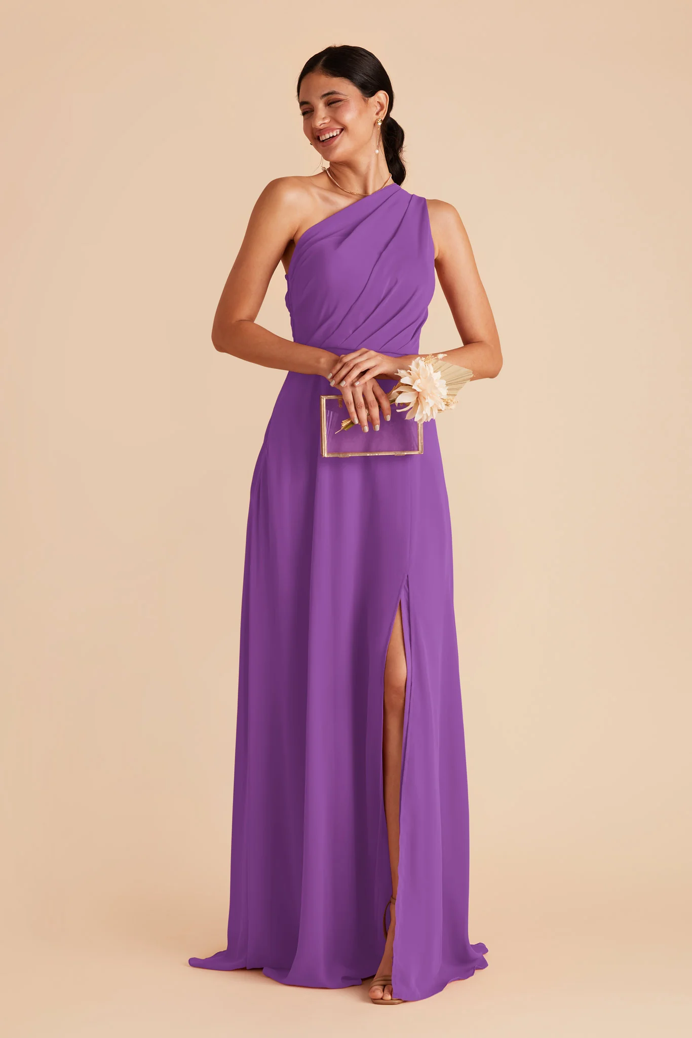 Kira Chiffon Dress With Slit - Amethyst - Image 4