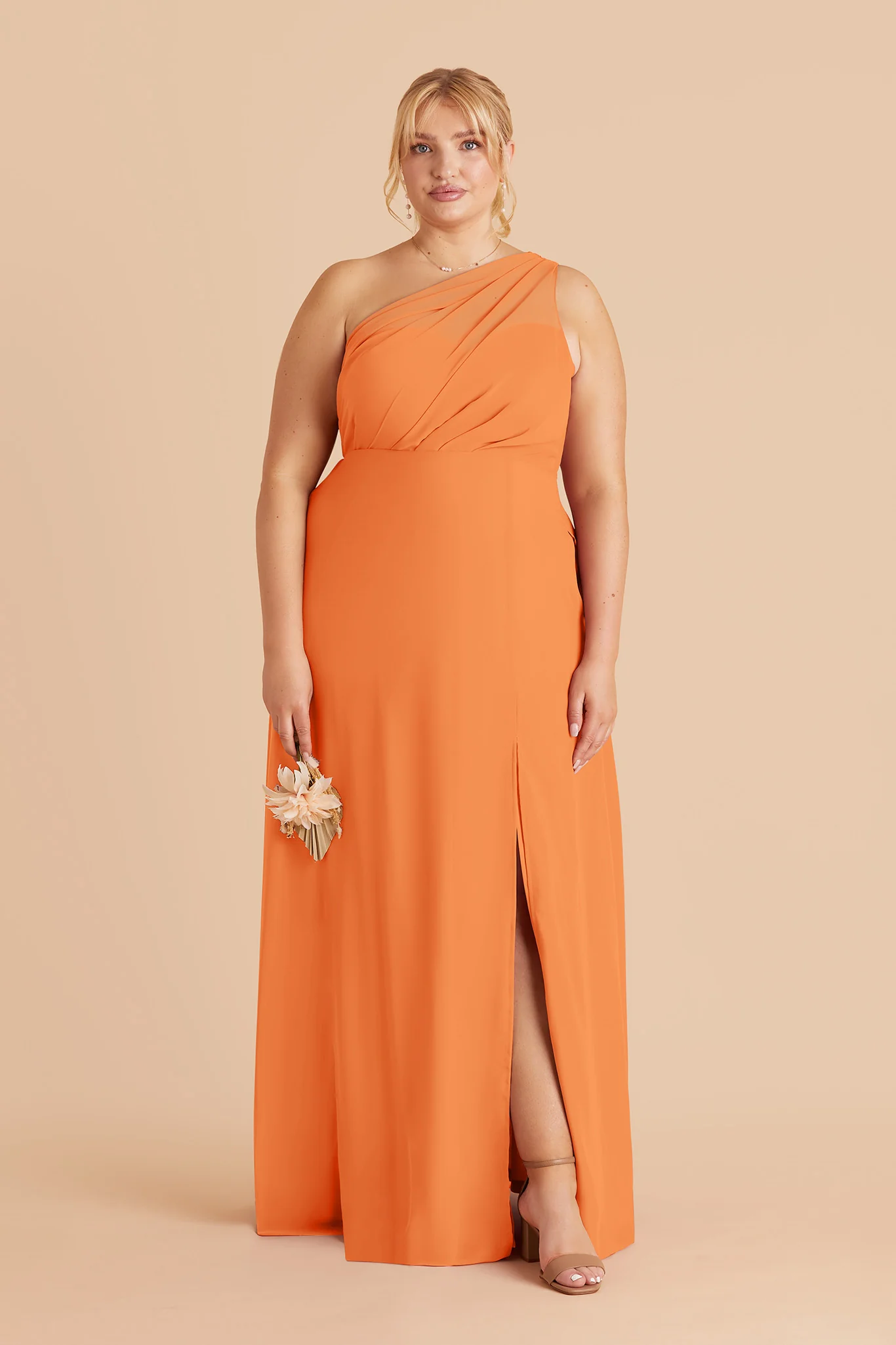 Kira Chiffon Dress With Slit - Apricot - Image 2