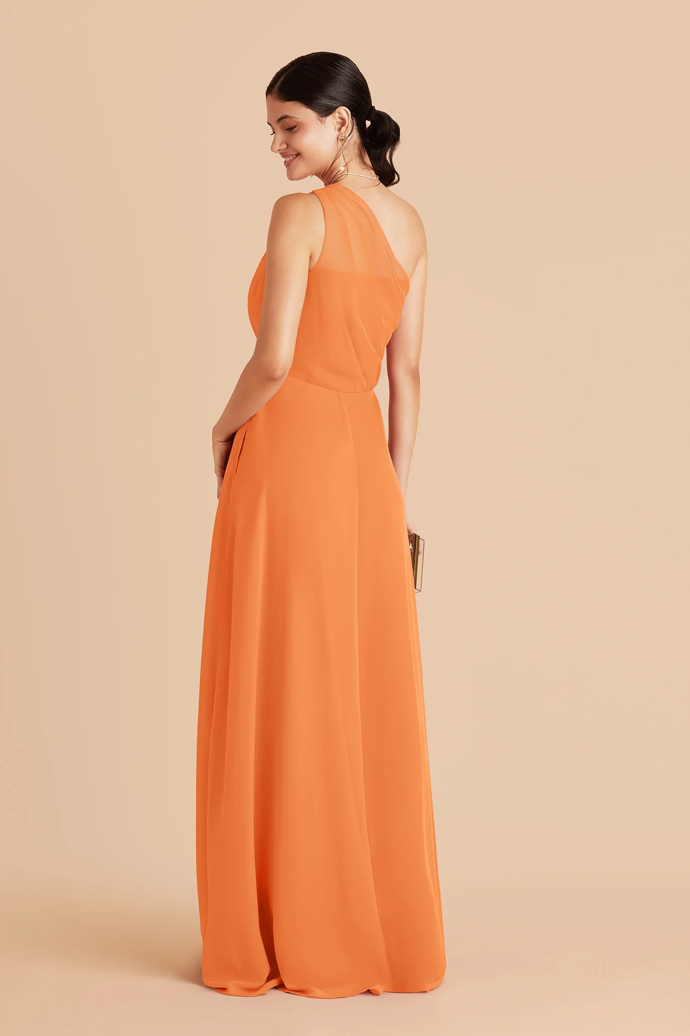 Kira Chiffon Dress With Slit - Apricot - Image 3