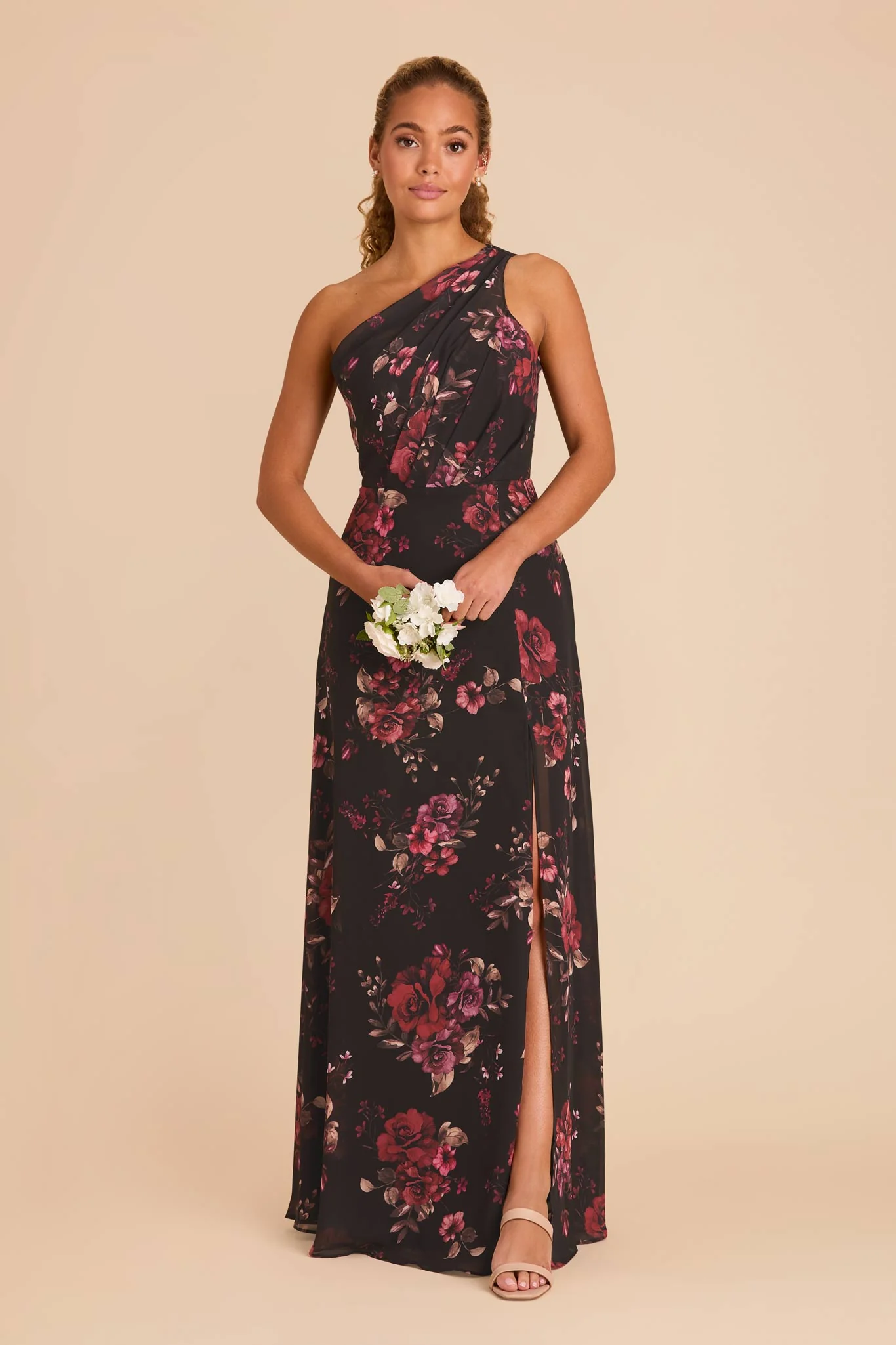 Kira Chiffon Dress With Slit - Black Fleurs D'Amour - Image 3