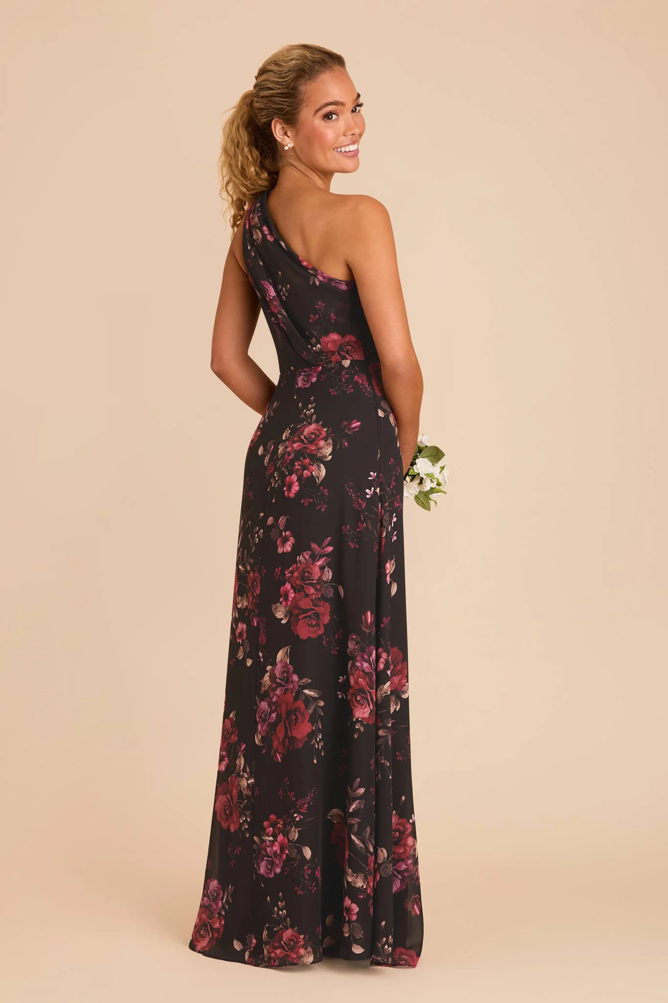 Kira Chiffon Dress With Slit - Black Fleurs D'Amour - Image 4