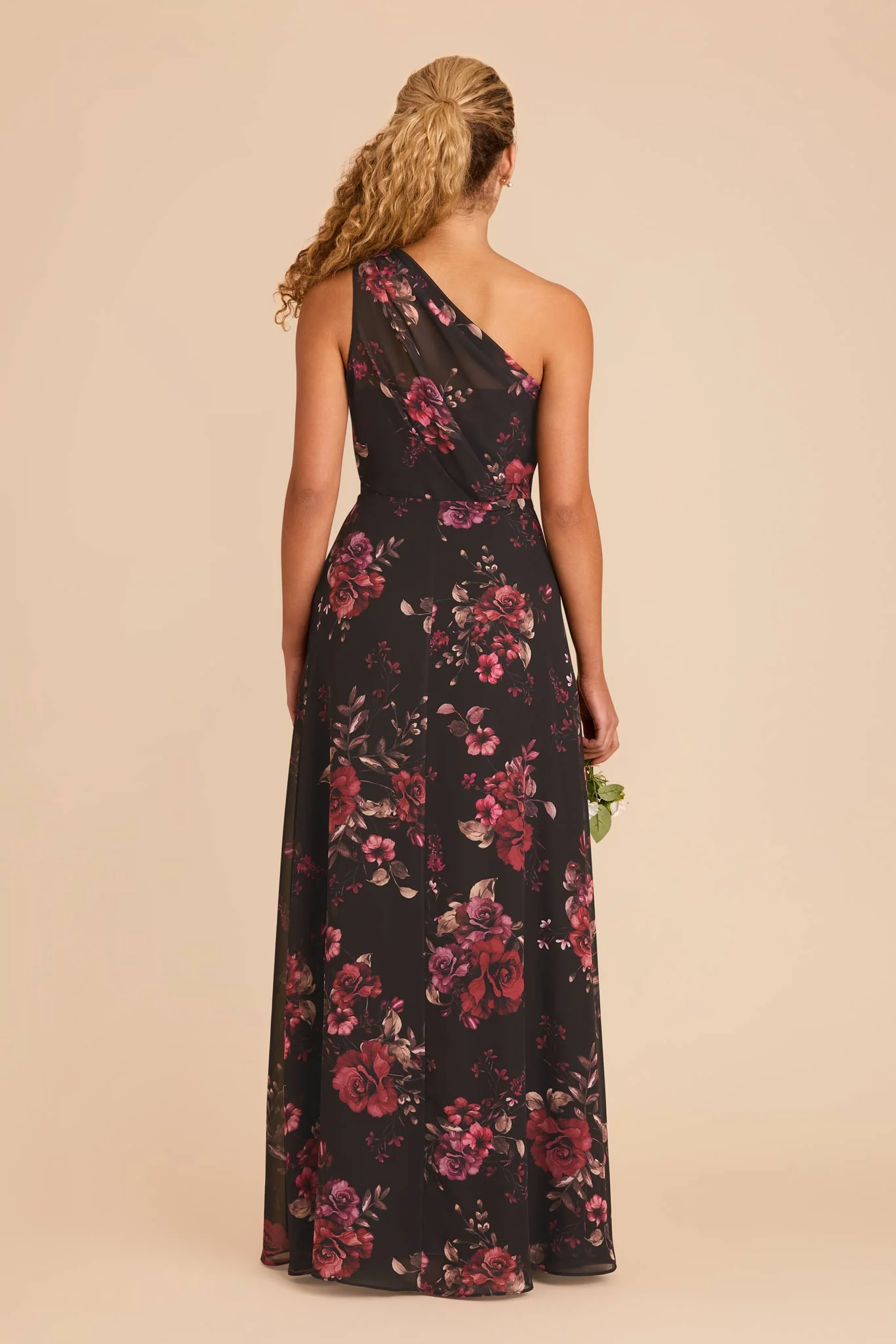 Kira Chiffon Dress With Slit - Black Fleurs D'Amour - Image 5
