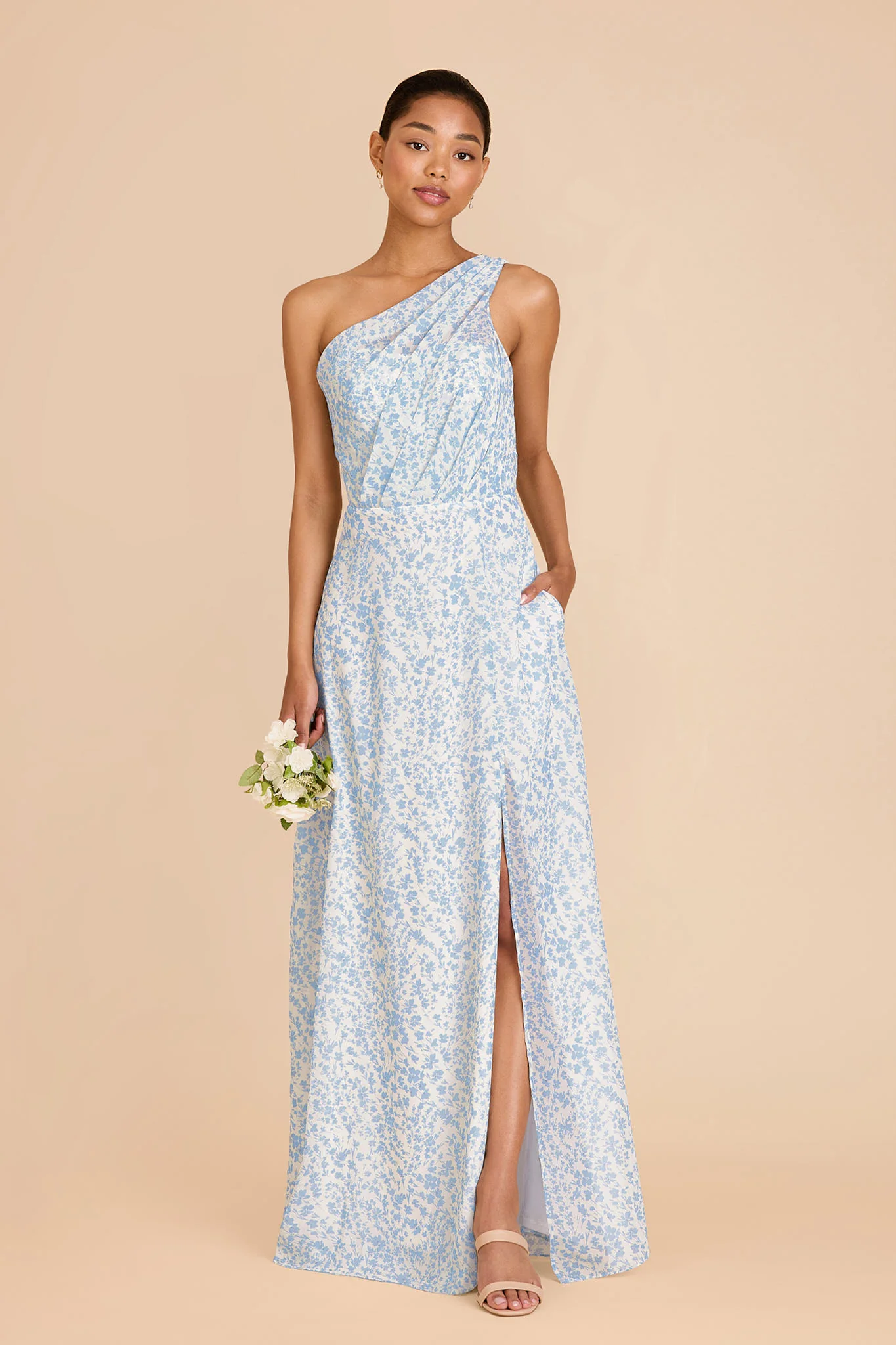 Kira Chiffon Dress With Slit - Blue Dreamy Ditsy - Image 3