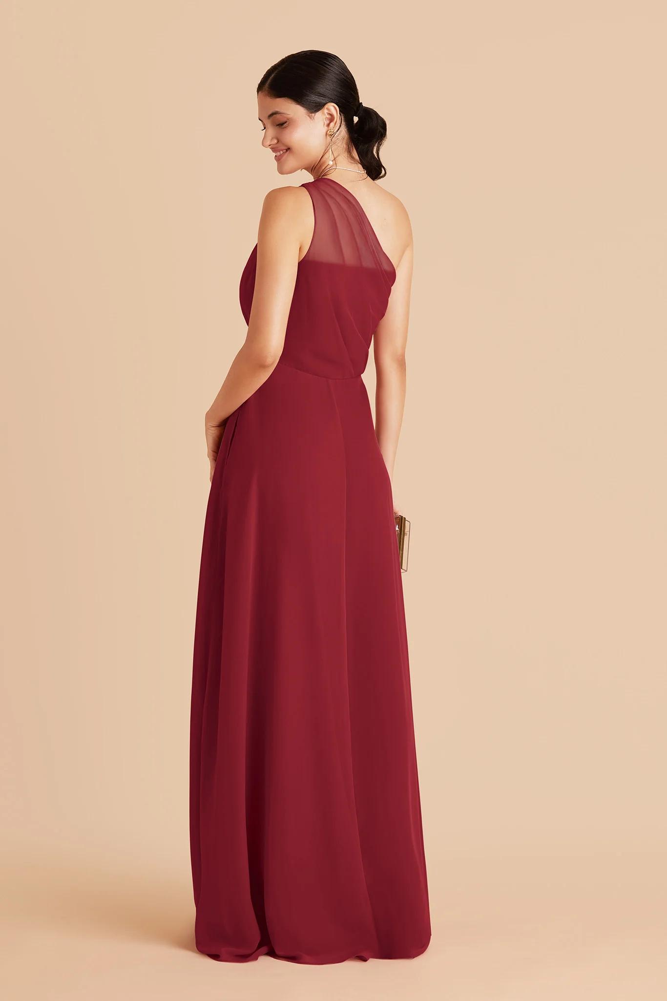 Kira Chiffon Dress With Slit - Burgundy - Image 3