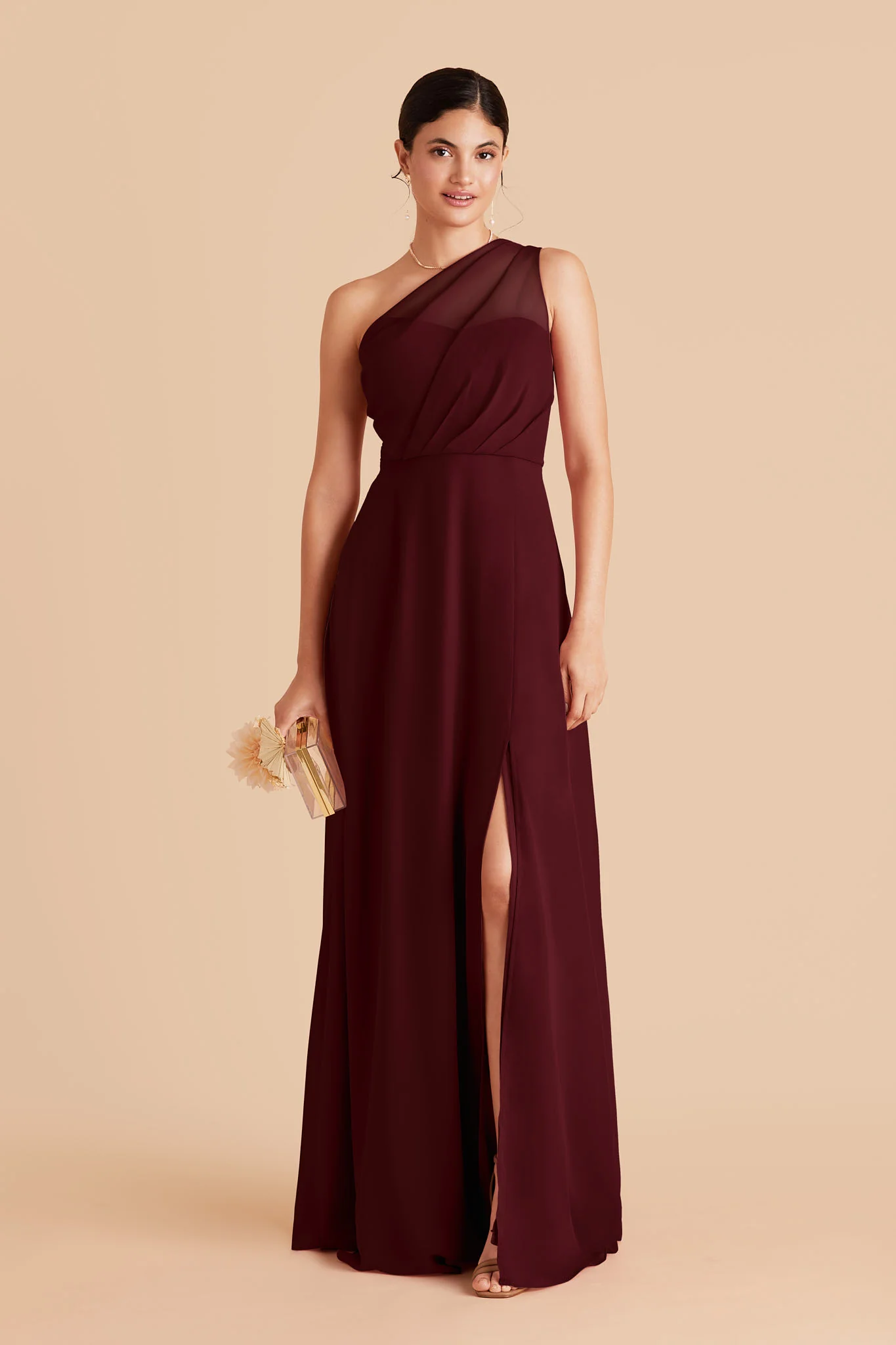 Kira Chiffon Dress With Slit - Cabernet