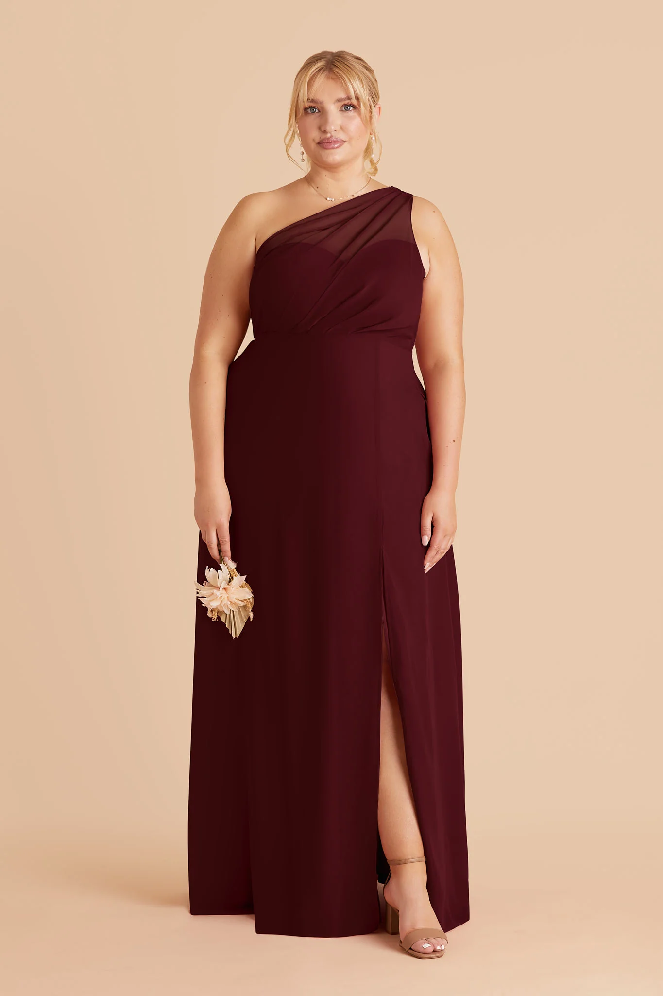 Kira Chiffon Dress With Slit - Cabernet - Image 2