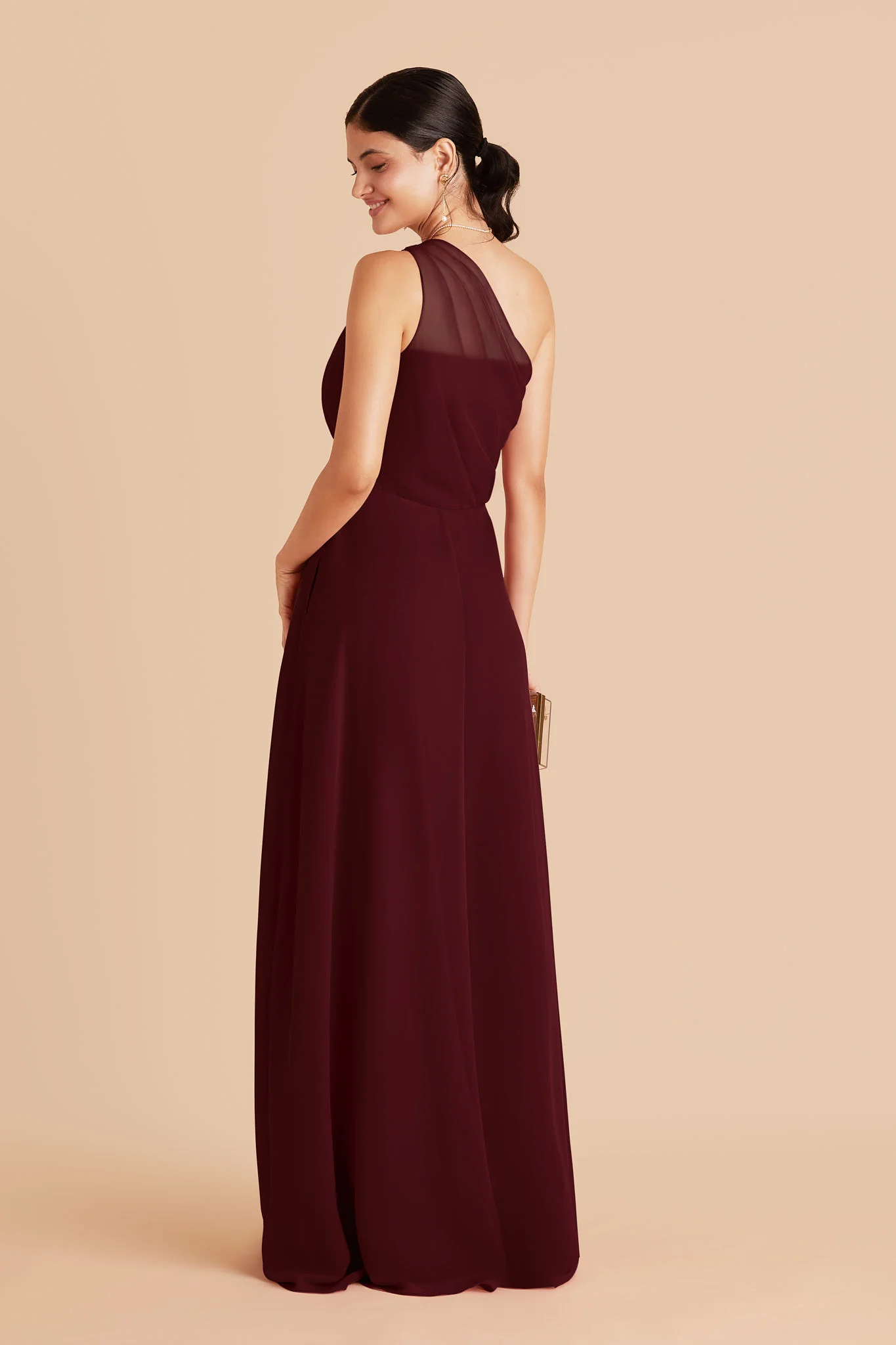 Kira Chiffon Dress With Slit - Cabernet - Image 3