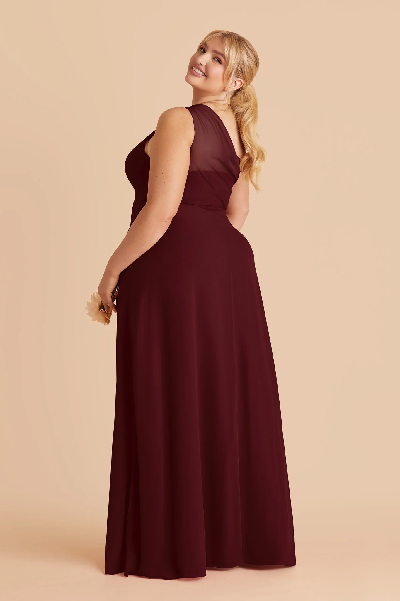 Kira Chiffon Dress With Slit - Cabernet - Image 4