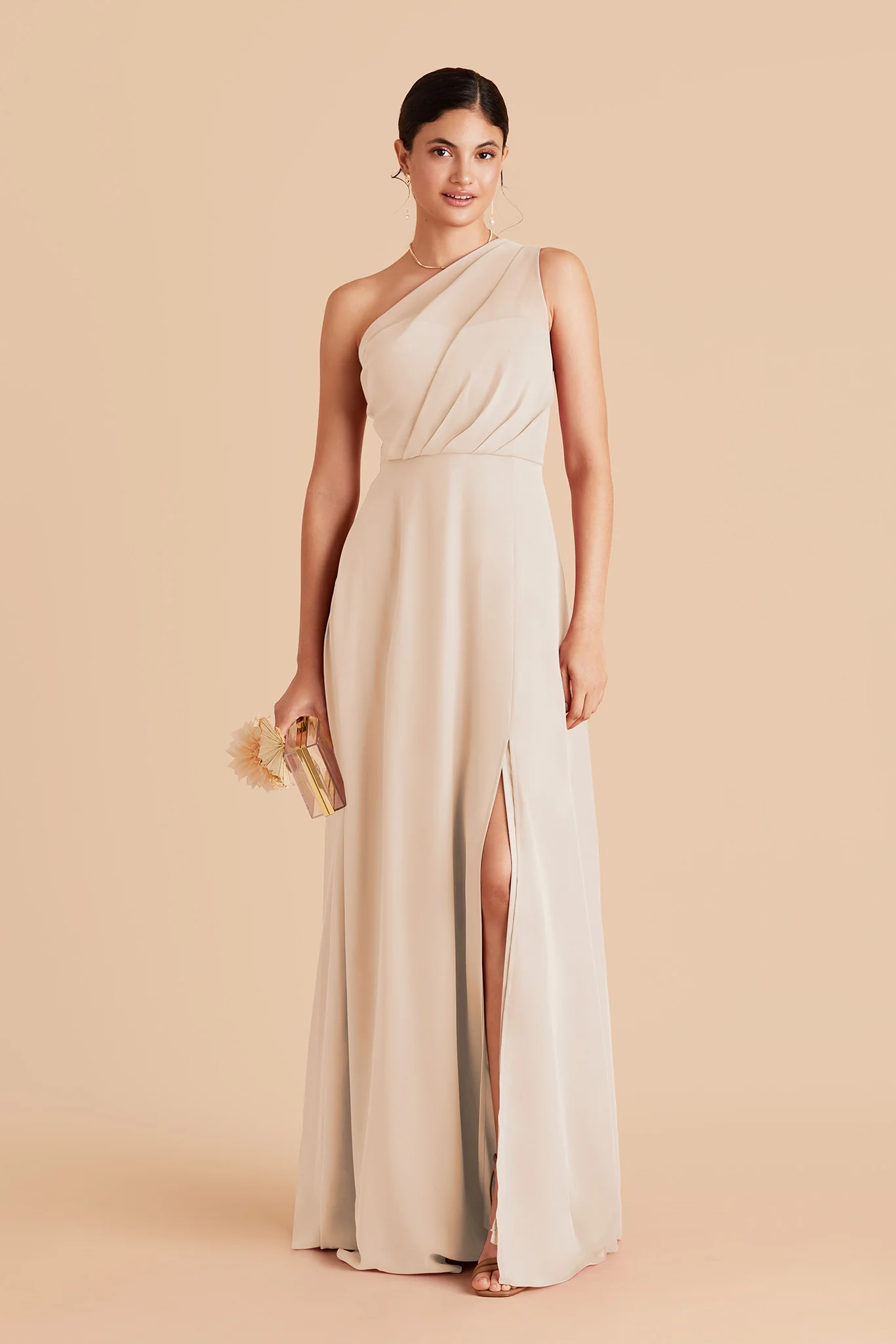 Kira Chiffon Dress With Slit - Champagne