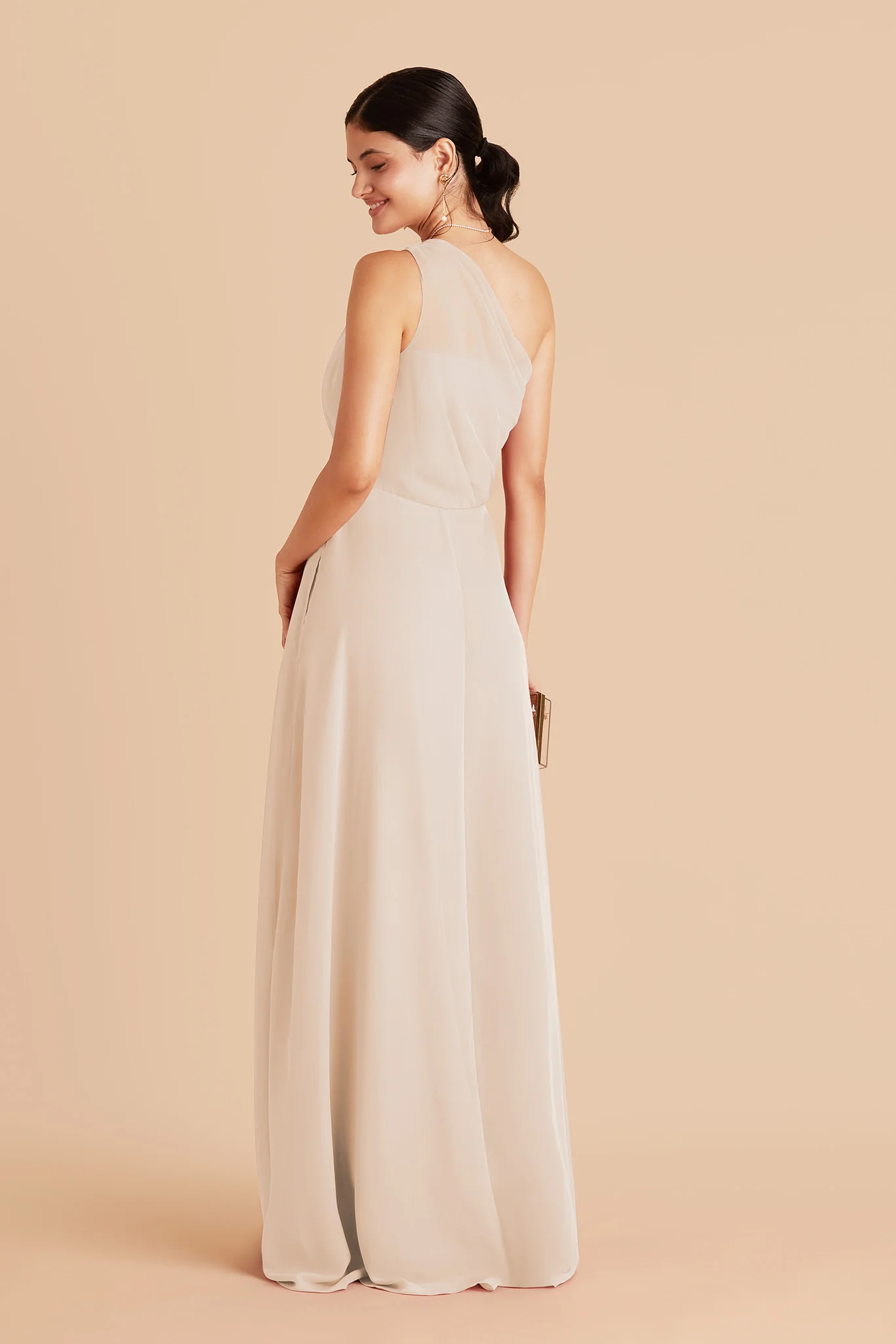 Kira Chiffon Dress With Slit - Champagne - Image 3