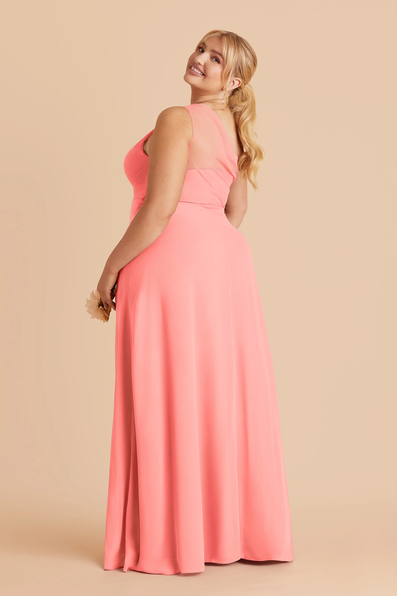 Kira Chiffon Dress With Slit - Coral Pink - Image 4