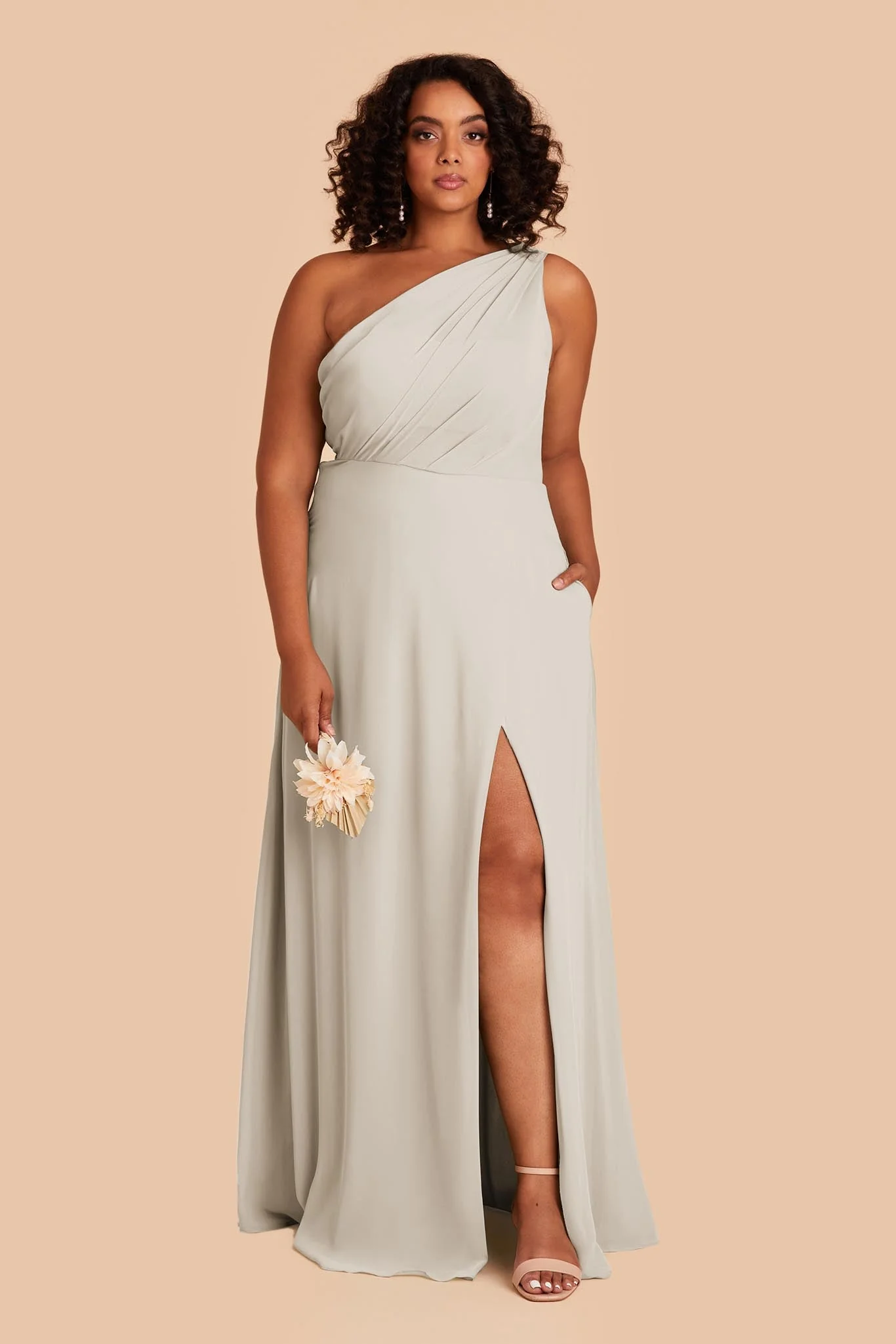 Kira Chiffon Dress With Slit - Dove Gray - Image 2
