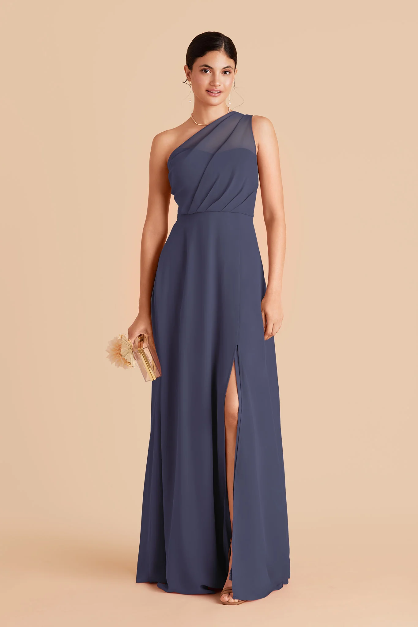 Kira Chiffon Dress With Slit - Dusk Blue
