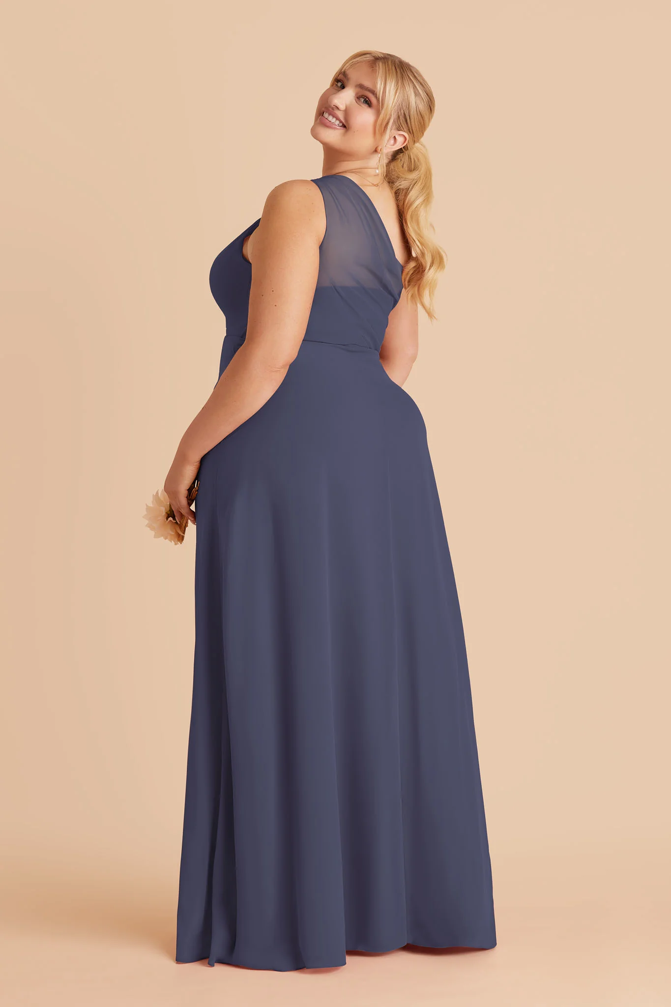 Kira Chiffon Dress With Slit - Dusk Blue - Image 4