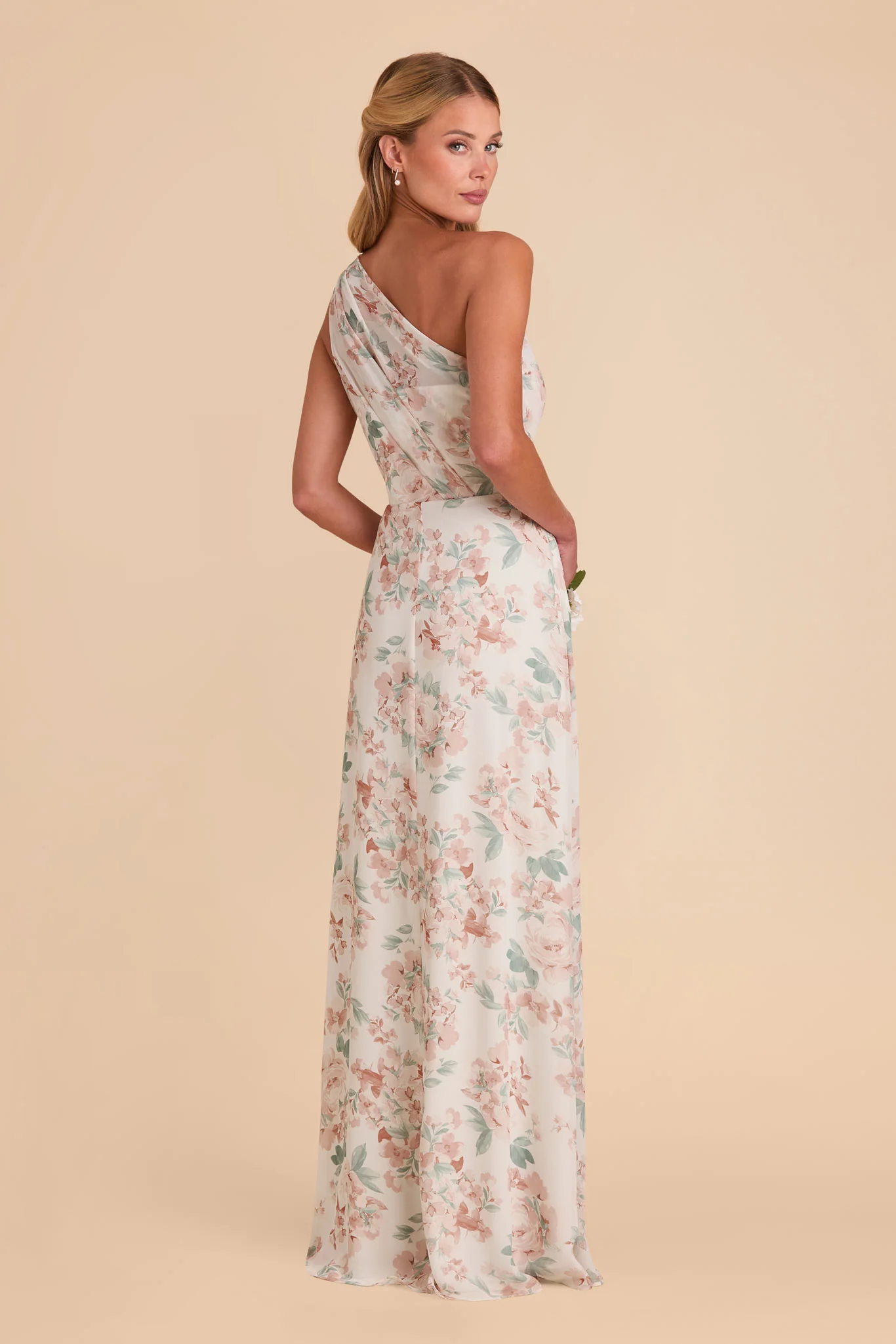 Kira Chiffon Dress With Slit - Dusty Apricot Peonies - Image 4